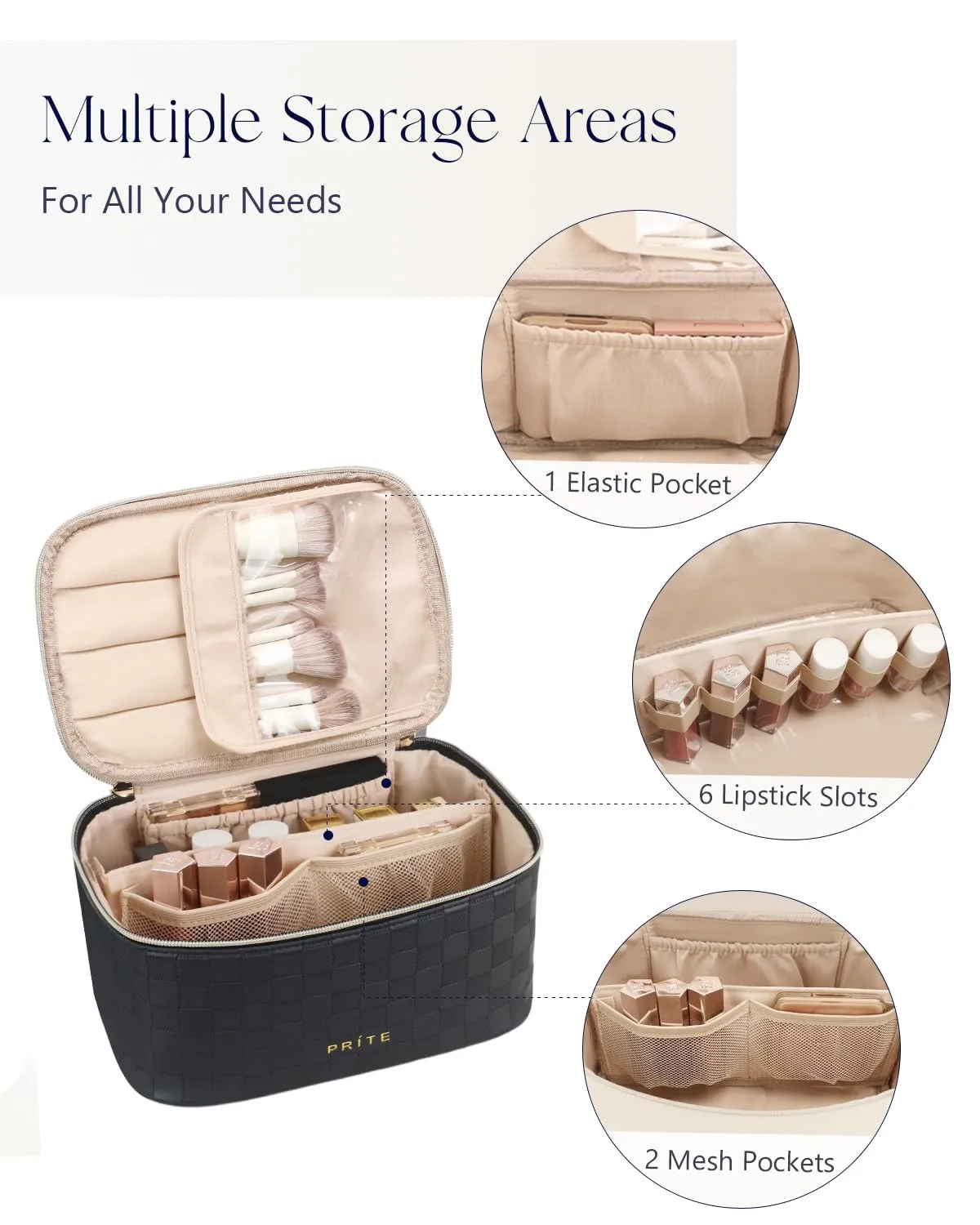 Prite Borsa Trucco Da Viaggio Femminile Con Scomparto Portapennelli - immagine 2