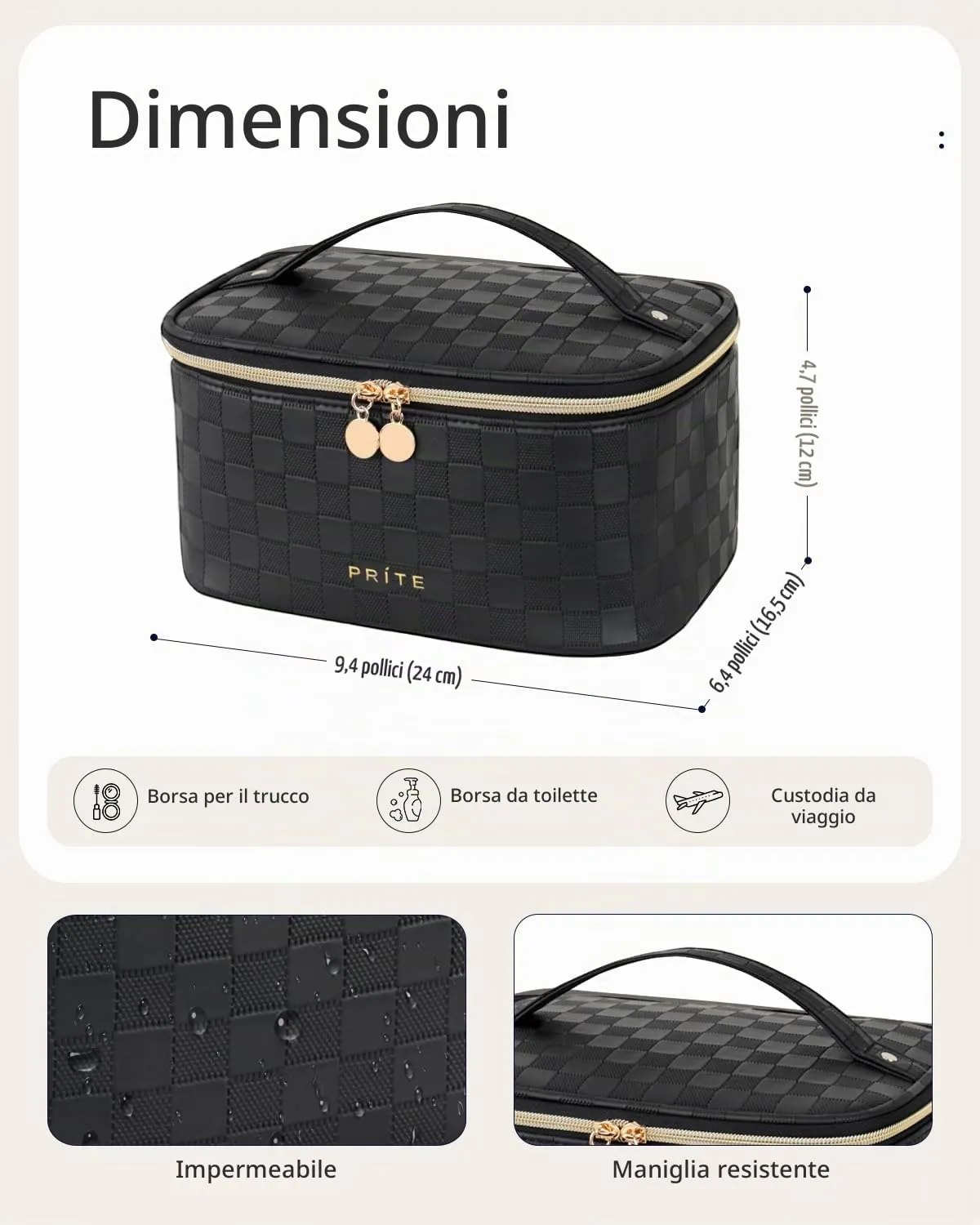 Prite Borsa Trucco Da Viaggio Femminile Con Scomparto Portapennelli - immagine 5