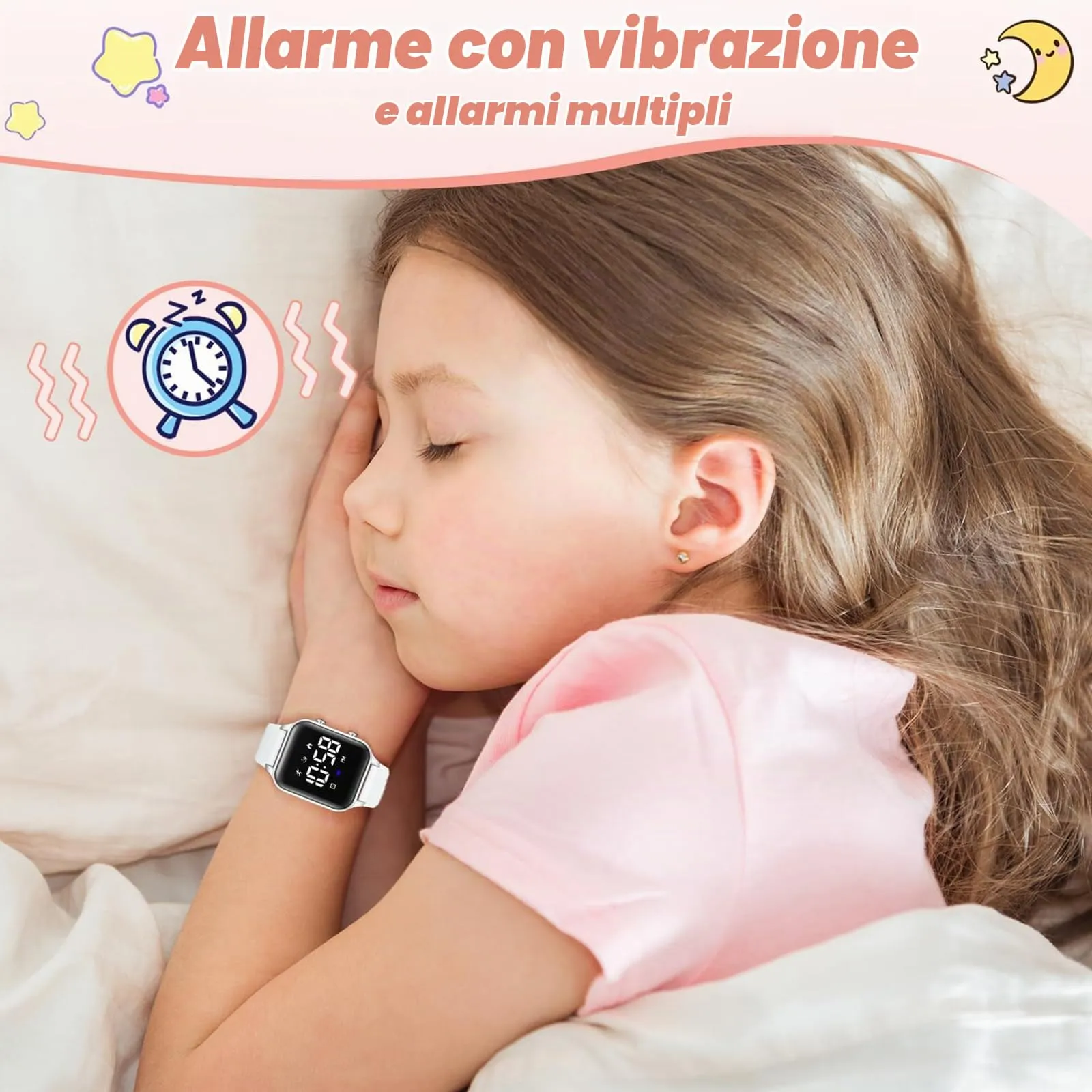 Timever orologio digitale bambina bambini con contapassi,sveglia,cronometro,luce,data-orologio per ragazzi e ragazze senza app e telefono con cinturino in silicone - immagine 5