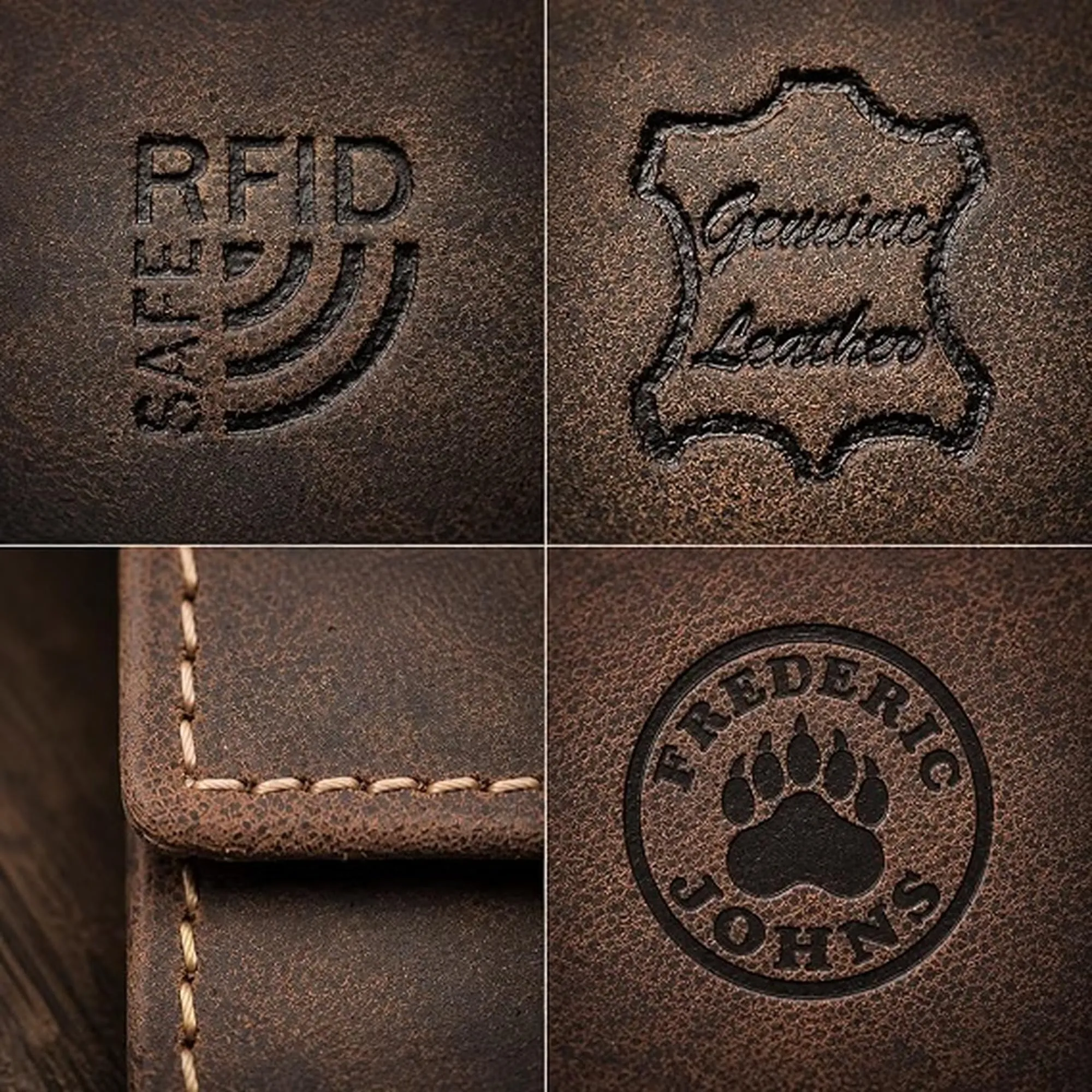 Frédéric Johns Portafoglio Uomo in Vera Pelle Vintage con Protezione RFID, Sottile e Compatto, Portacarte e Portamonete, Idea Regalo Uomo - immagine 4