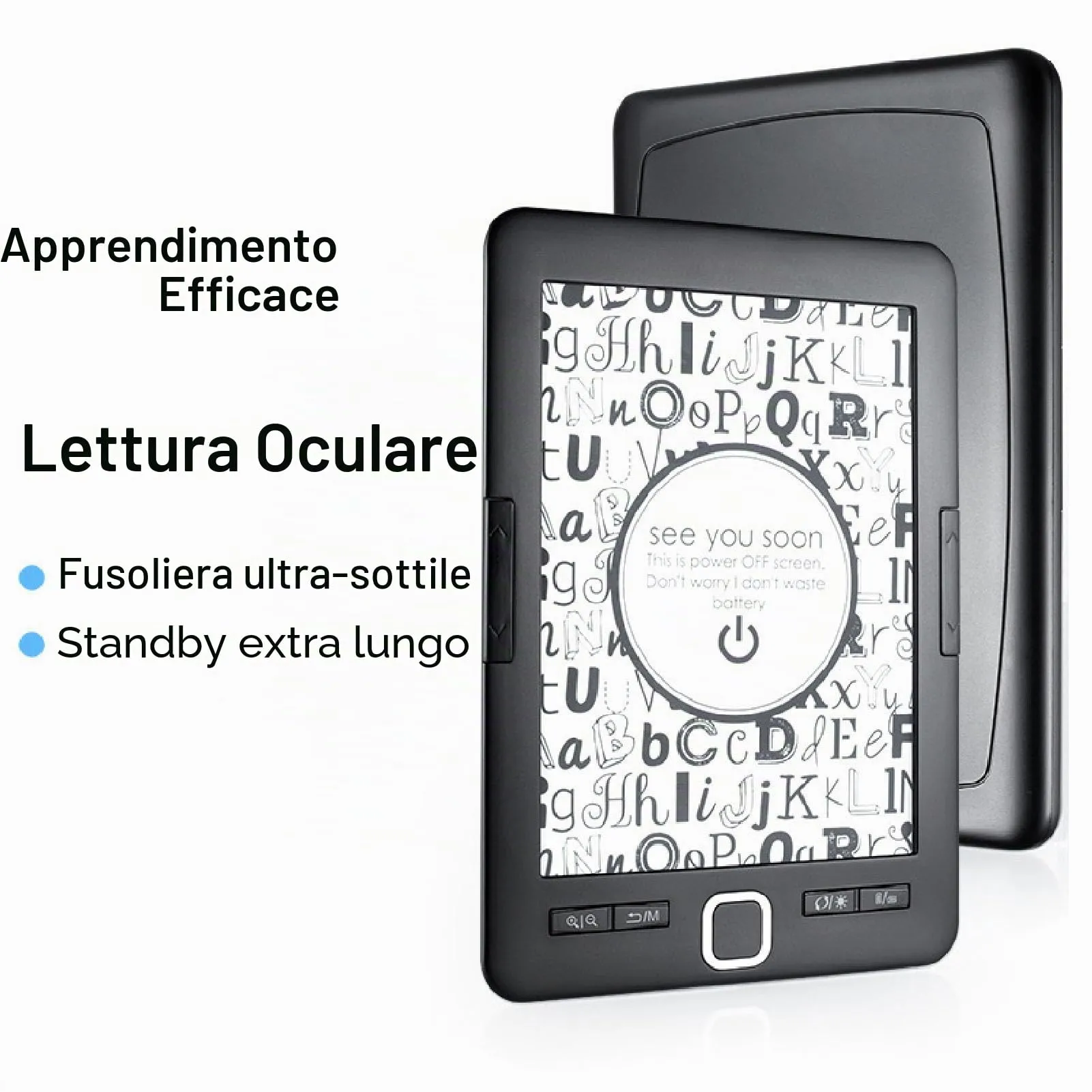 Lettore di EBook Portatile con Schermo HD Ink da 6 Pollici, BK6033, Memoria Integrata da 8 GB, luminosità Regolabile, Adatto per Bambini, Adulti e anziani. - immagine 2