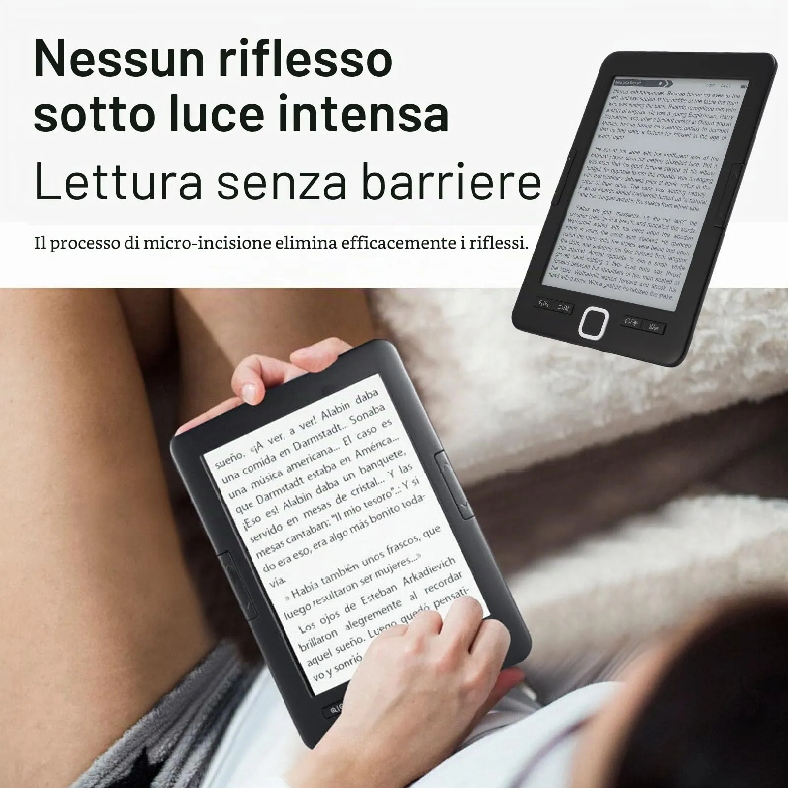 Lettore di EBook Portatile con Schermo HD Ink da 6 Pollici, BK6033, Memoria Integrata da 8 GB, luminosità Regolabile, Adatto per Bambini, Adulti e anziani. - immagine 4