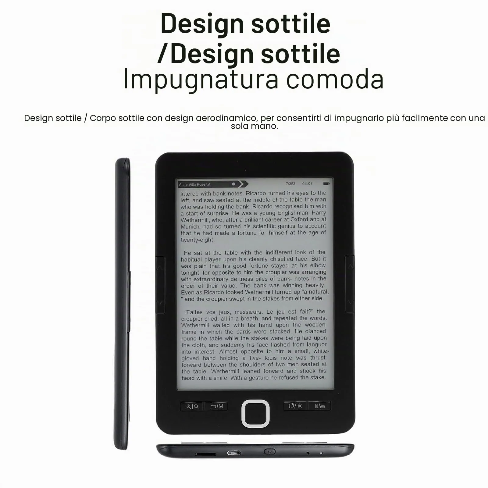 Lettore di EBook Portatile con Schermo HD Ink da 6 Pollici, BK6033, Memoria Integrata da 8 GB, luminosità Regolabile, Adatto per Bambini, Adulti e anziani. - immagine 7