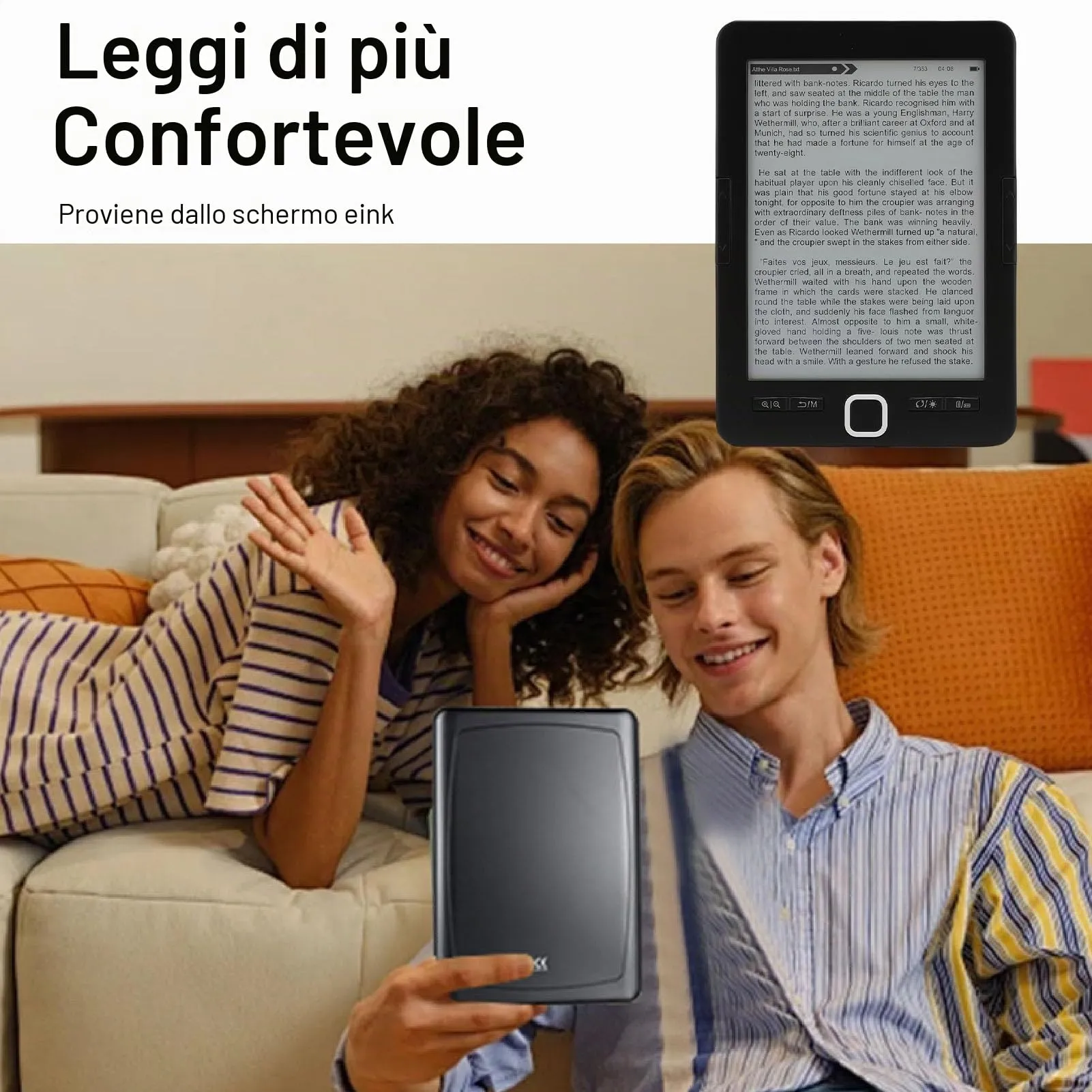 Lettore di EBook Portatile con Schermo HD Ink da 6 Pollici, BK6033, Memoria Integrata da 8 GB, luminosità Regolabile, Adatto per Bambini, Adulti e anziani. - immagine 8