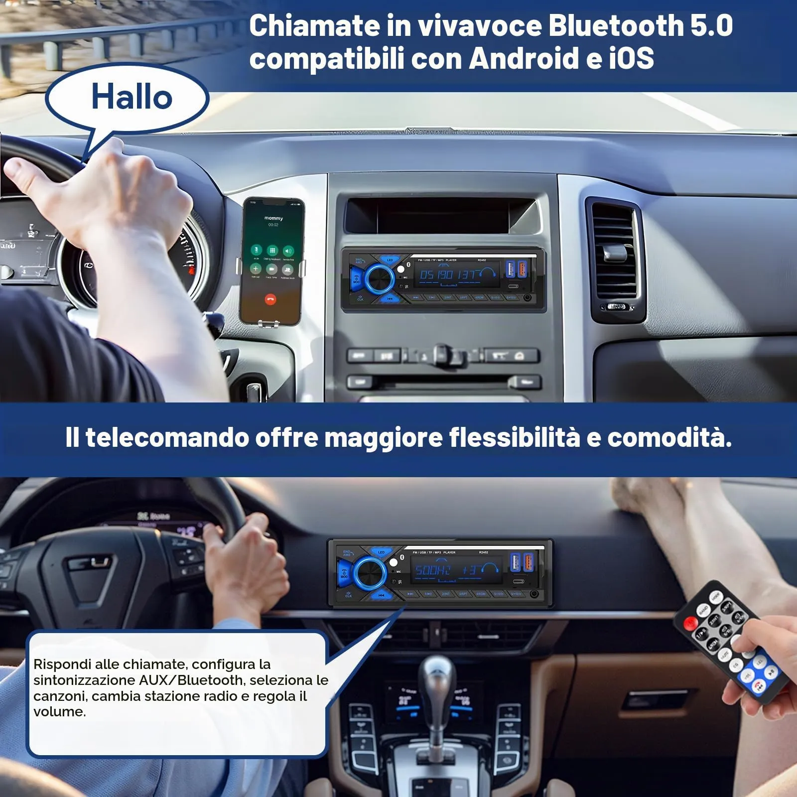 RDS Autoradio Bluetooth con Porta di Ricarica Typ-C,Stereo Auto Bluetooth - immagine 3