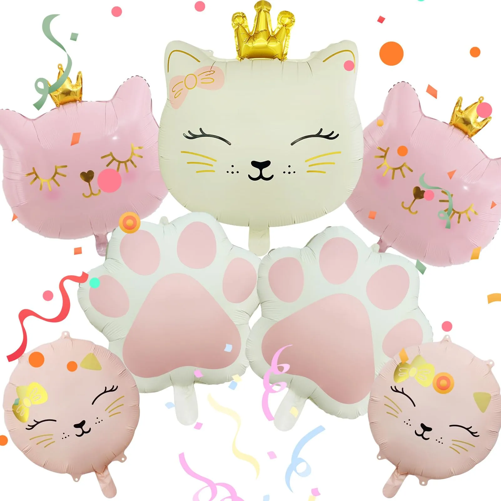 7 Pezzi Palloncino di Gatto, Gatto Compleanno Decorazioni Palloncini - immagine 1