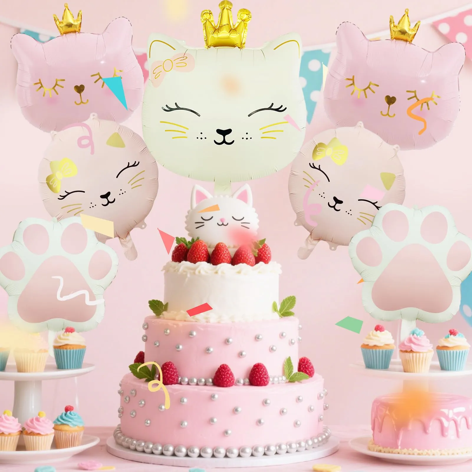 7 Pezzi Palloncino di Gatto, Gatto Compleanno Decorazioni Palloncini - immagine 4