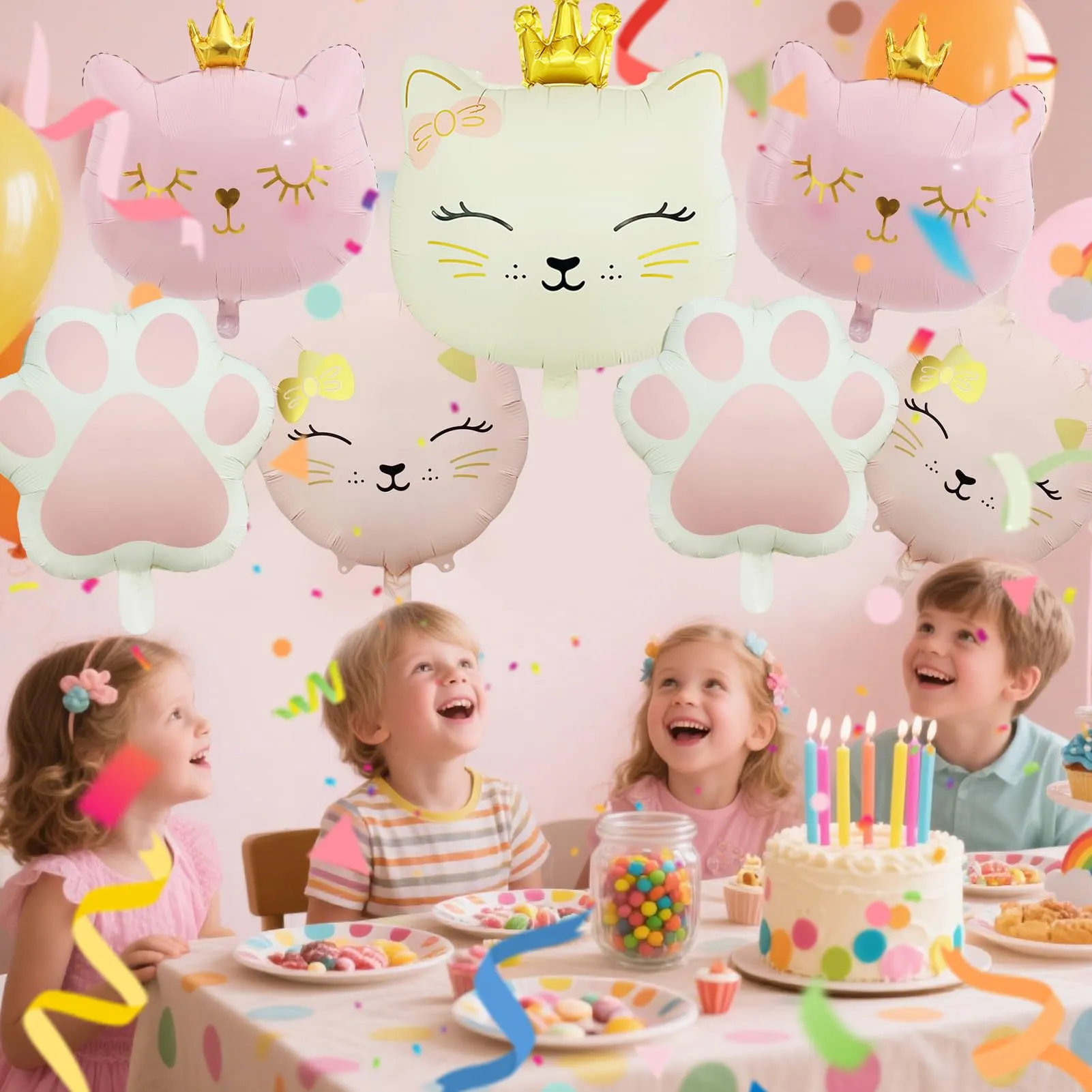 7 Pezzi Palloncino di Gatto, Gatto Compleanno Decorazioni Palloncini - immagine 6