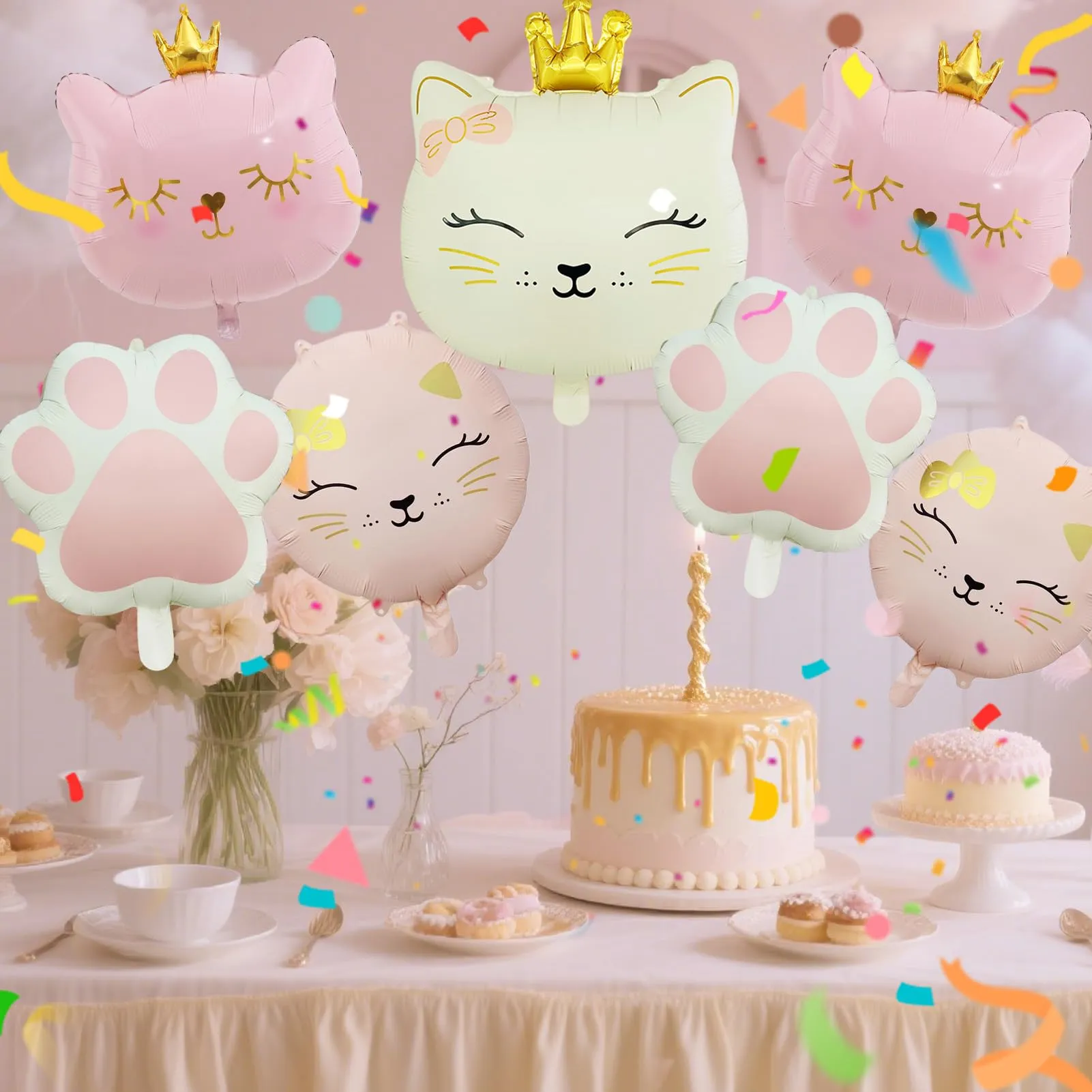 7 Pezzi Palloncino di Gatto, Gatto Compleanno Decorazioni Palloncini - immagine 7