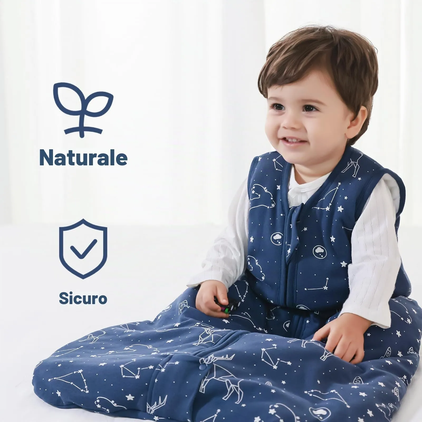 Mosebears Sacco nanna invernale per bambini, 2,5 tog, Cotone, per diverse misure dalla nascita all'età di 24 mesi(Navy Blue,12-18 mesi) - immagine 2