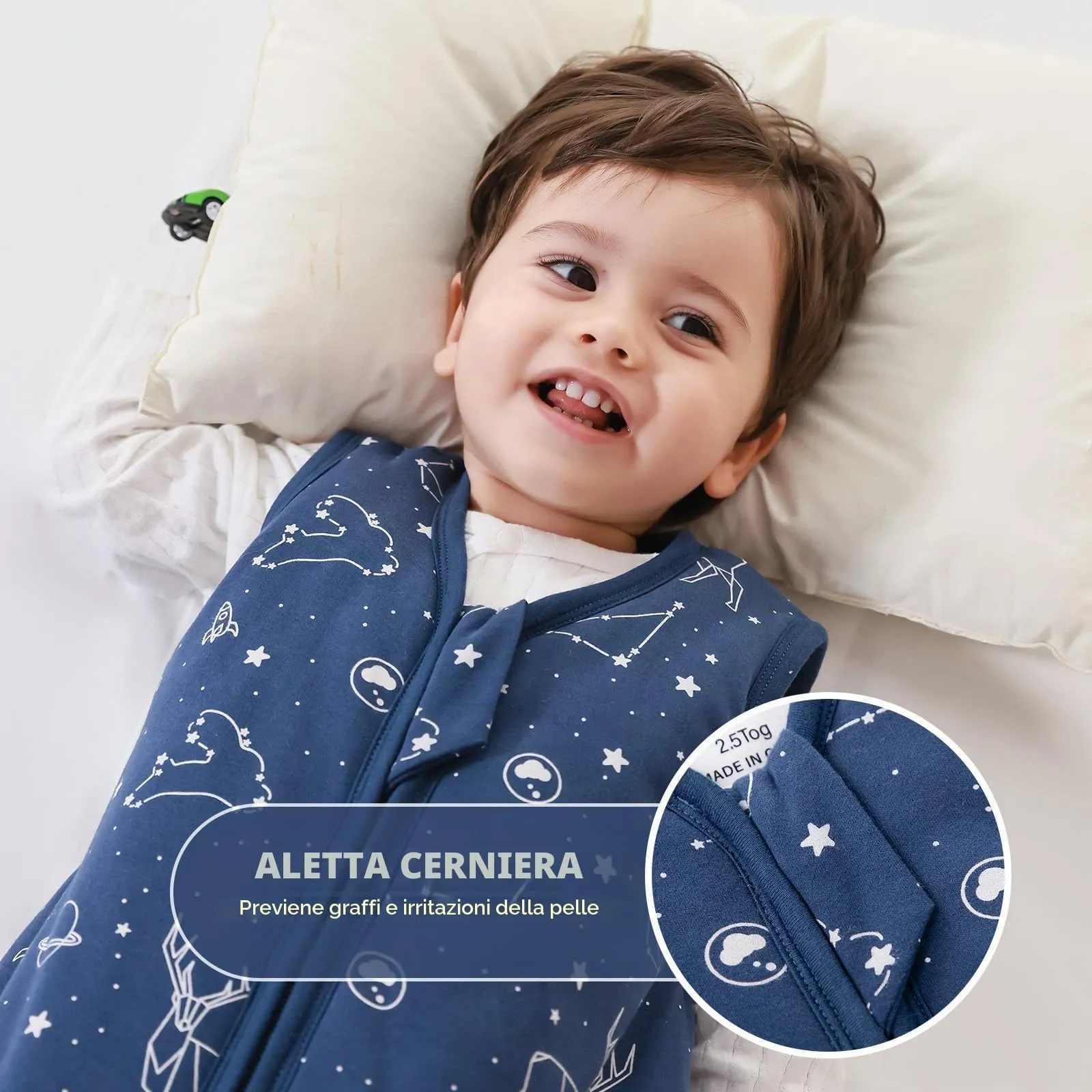 Mosebears Sacco nanna invernale per bambini, 2,5 tog, Cotone, per diverse misure dalla nascita all'età di 24 mesi(Navy Blue,12-18 mesi) - immagine 3