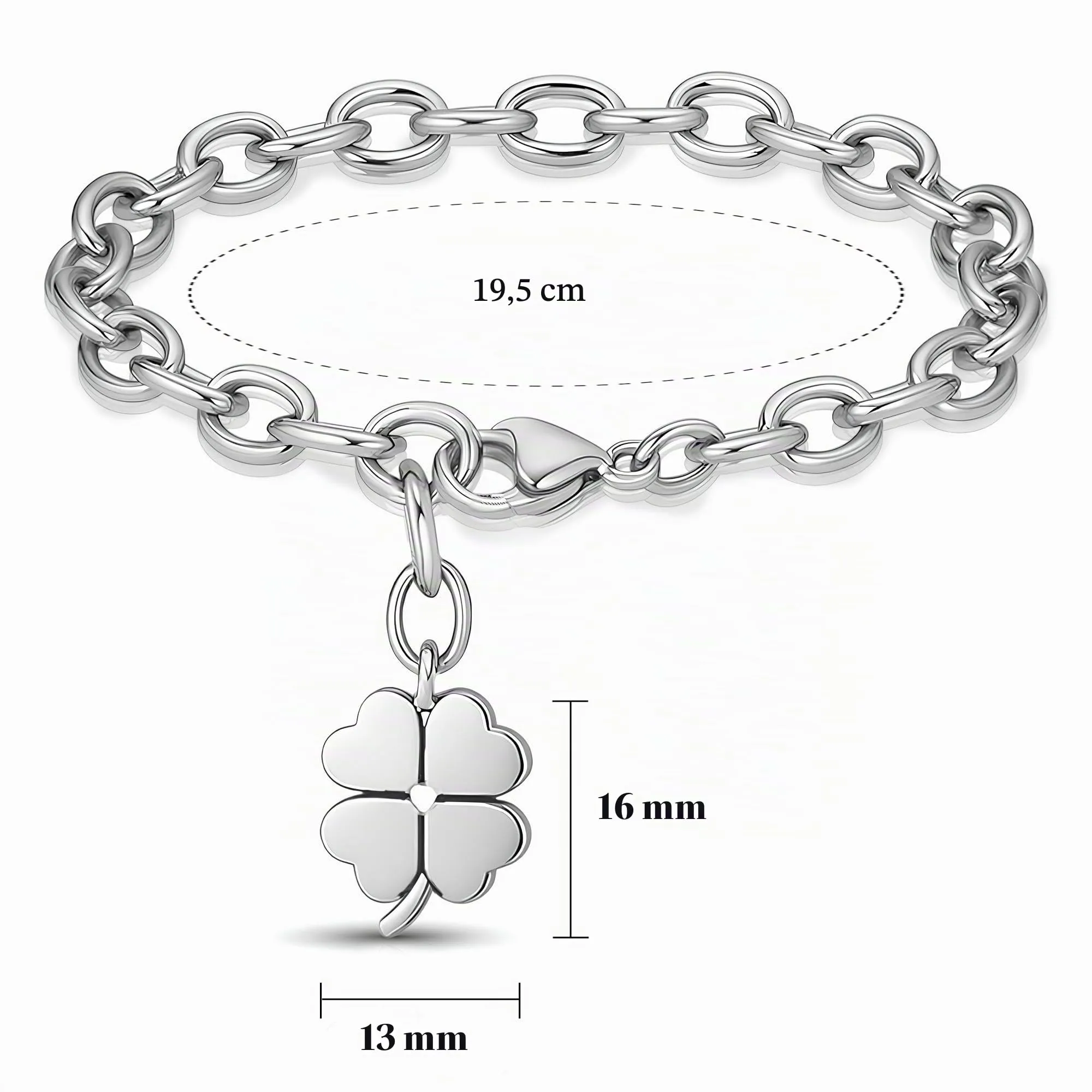 SAGA GIOIELLI® Bracciale Donna in Acciaio Portafortuna – Ciondolo a Scelta: Quadrifoglio, Coccinella o Ferro di Cavallo – Confezione Regalo Inclusa (QUADRIFOGLIO) - immagine 3
