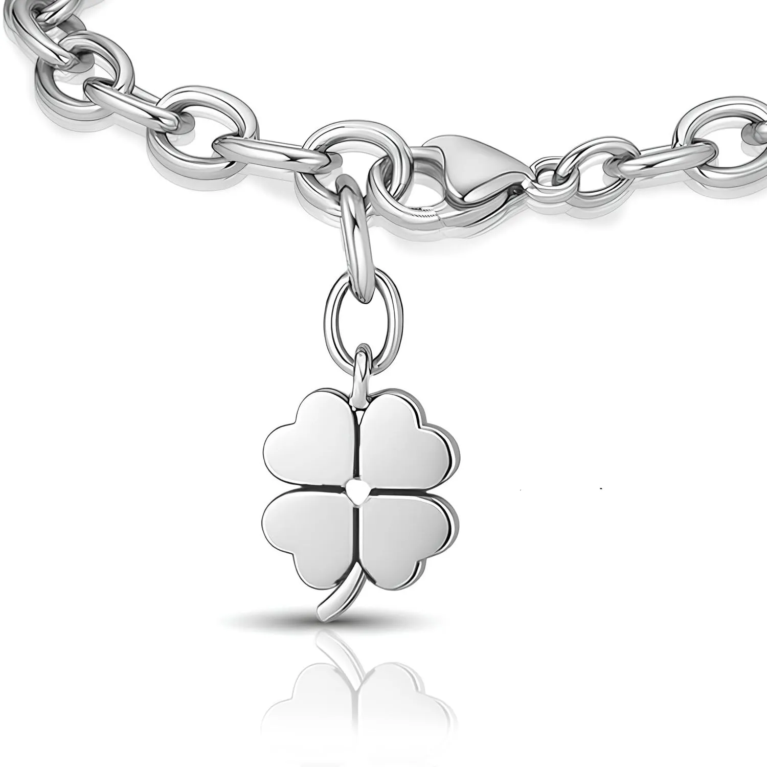SAGA GIOIELLI® Bracciale Donna in Acciaio Portafortuna – Ciondolo a Scelta: Quadrifoglio, Coccinella o Ferro di Cavallo – Confezione Regalo Inclusa (QUADRIFOGLIO) - immagine 4