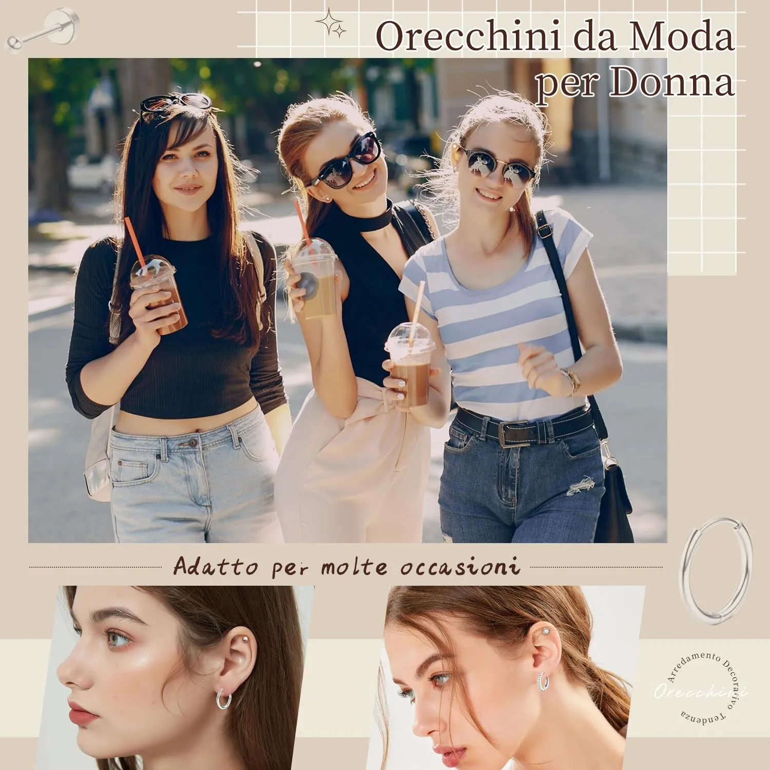 CUEMOON 9 Paia Orecchini Donna Anallergici, Acciaio Chirurgico 316L, a Cerchio Cartilagine Ipoallergenica, Multi Piercing Orecchio (Argenteo) - immagine 5
