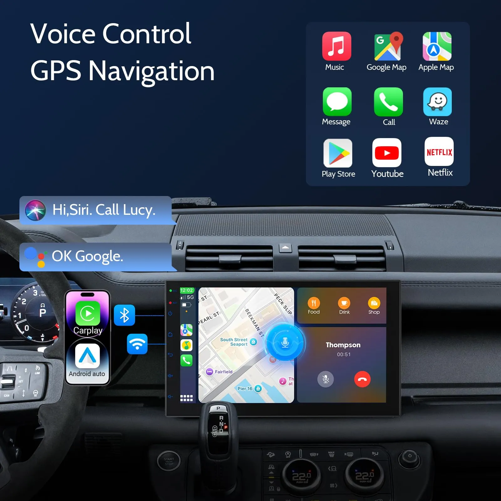 Haudio Autoradio 2 Din 7 Pollici Touchscreen IPS, CarPlay Wireless & Android Auto,Comando vocale,Mirror Link,EQ,FM Radio,Bluetooth 5.0,GPS|SWC|RAM 2GB+ROM 32GB(Telecamera posteriore non inclusa) - immagine 3