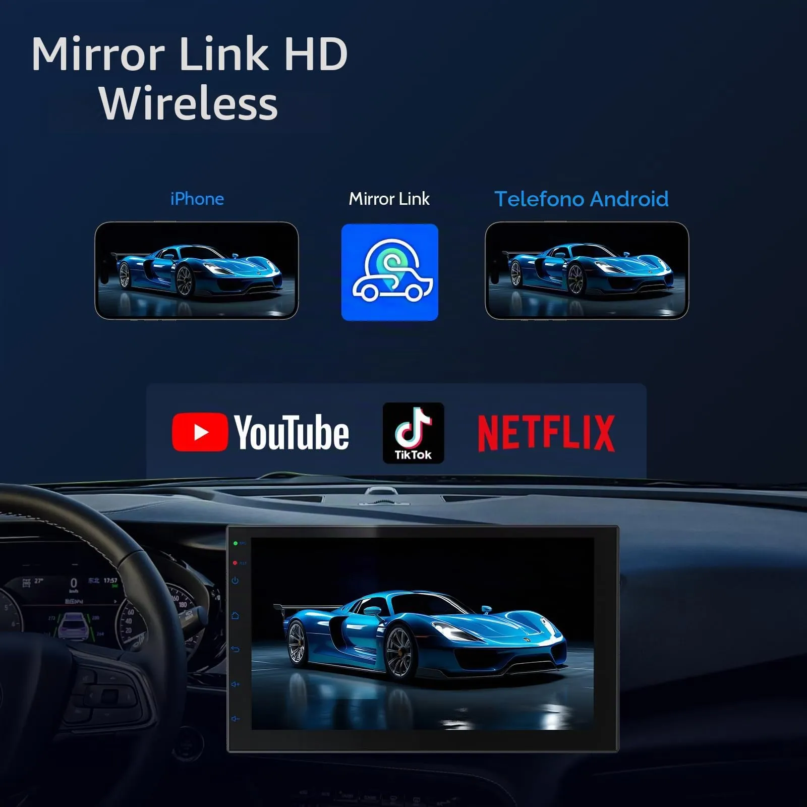 Haudio Autoradio 2 Din 7 Pollici Touchscreen IPS, CarPlay Wireless & Android Auto,Comando vocale,Mirror Link,EQ,FM Radio,Bluetooth 5.0,GPS|SWC|RAM 2GB+ROM 32GB(Telecamera posteriore non inclusa) - immagine 4