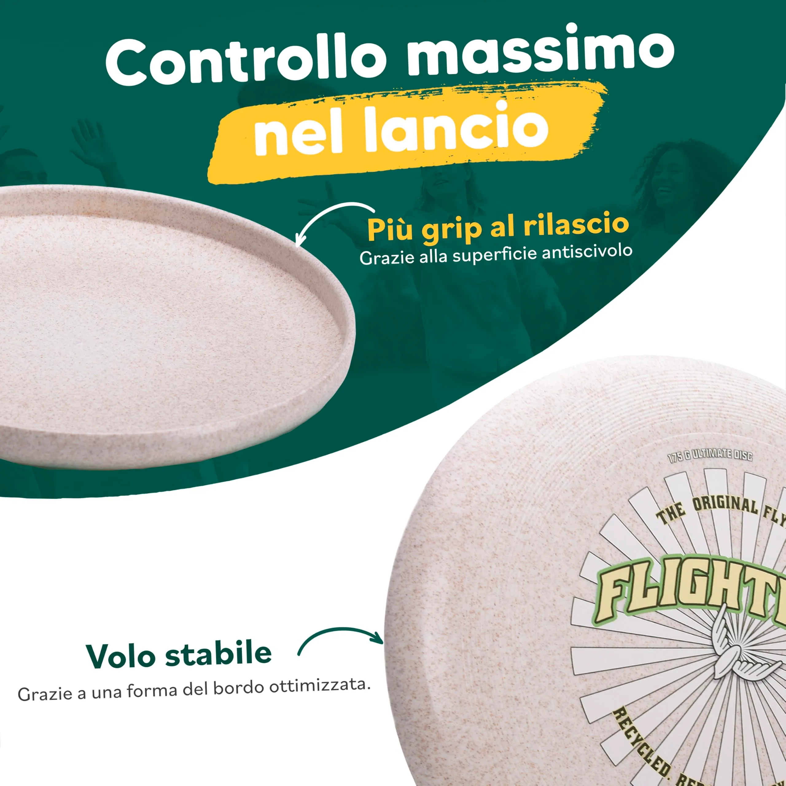 Kindskopf Frisbee 175g – Disco Volante Ultimate sostenibile in plastica Riciclata – Frisbee Professionale per Spiaggia e Parco – Gioco all'aperto Antiscivolo - immagine 5