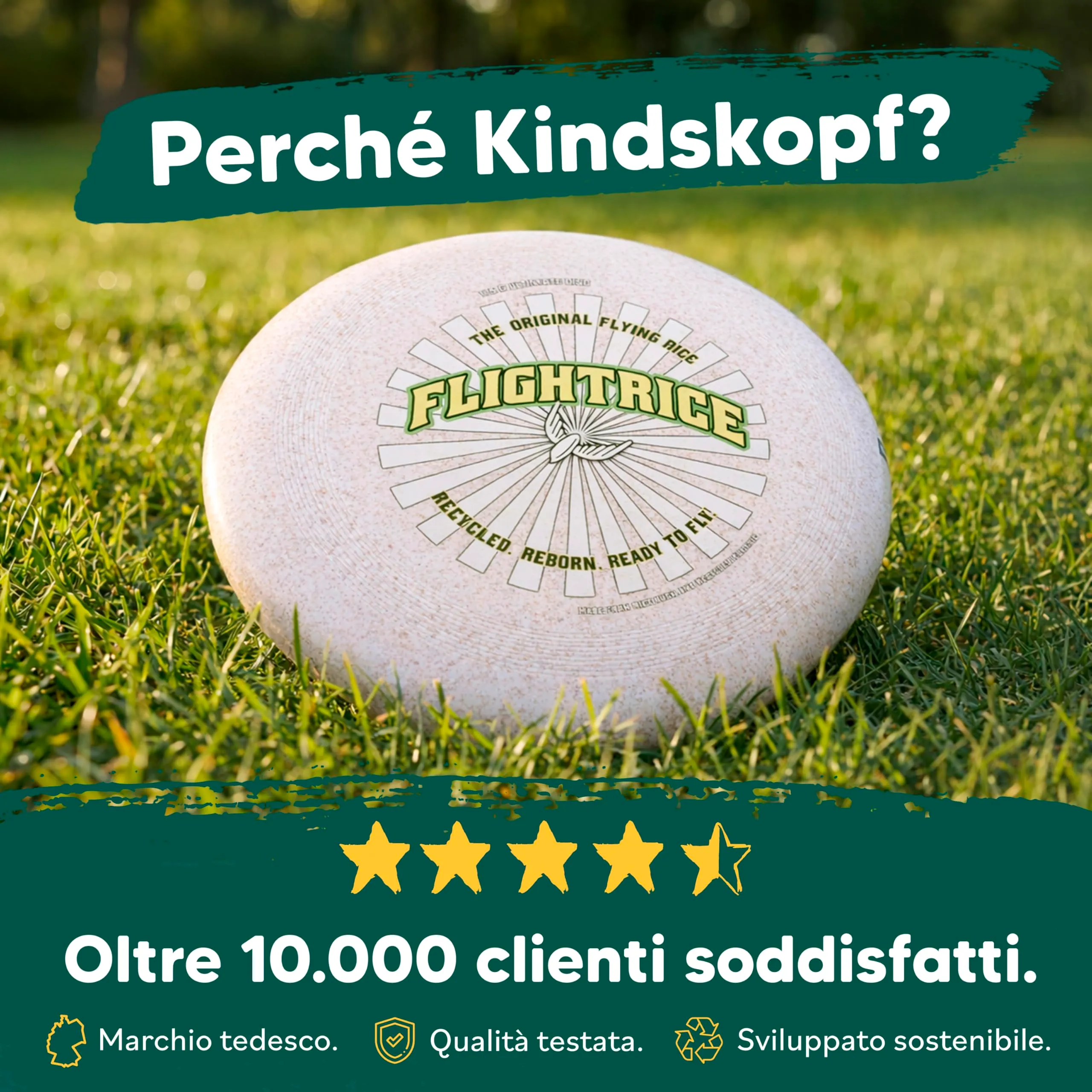 Kindskopf Frisbee 175g – Disco Volante Ultimate sostenibile in plastica Riciclata – Frisbee Professionale per Spiaggia e Parco – Gioco all'aperto Antiscivolo - immagine 8