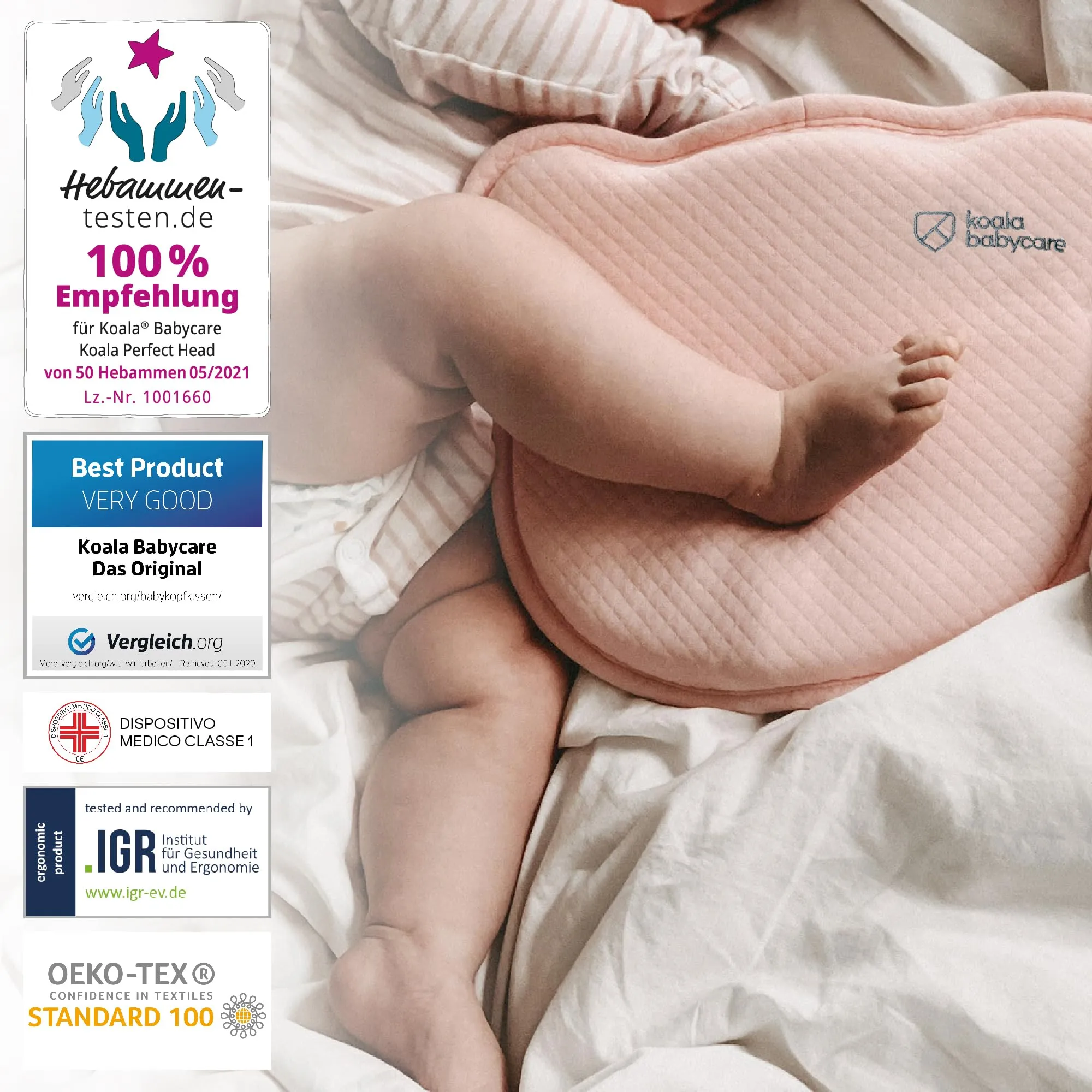 Cuscino Neonato Plagiocefalia Sfoderabile (con due Federe) per aiutare a prevenire e trattare la Testa Piatta in Memory Foam - Rosa - Design Registrato KBC® - immagine 2