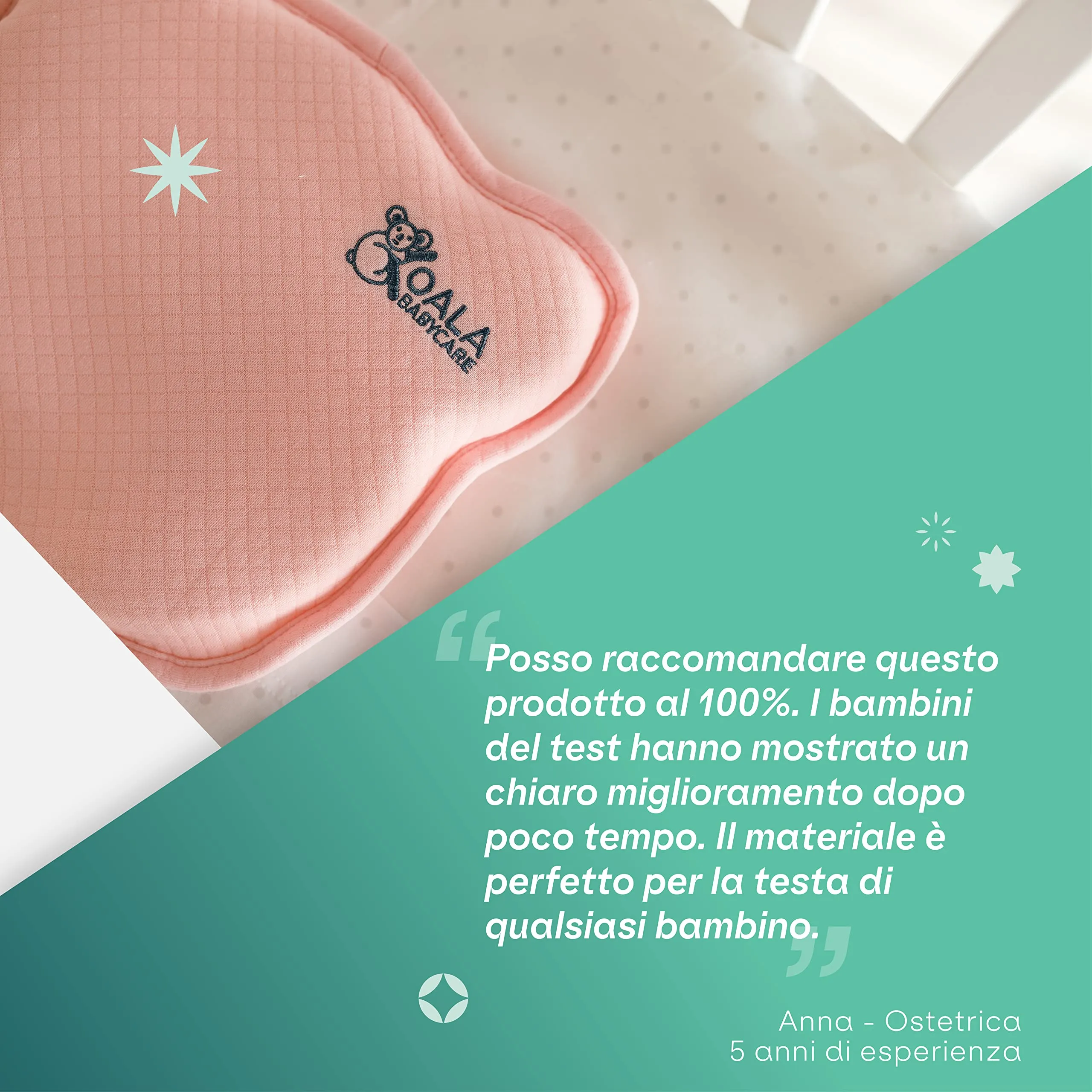 Cuscino Neonato Plagiocefalia Sfoderabile (con due Federe) per aiutare a prevenire e trattare la Testa Piatta in Memory Foam - Rosa - Design Registrato KBC® - immagine 7