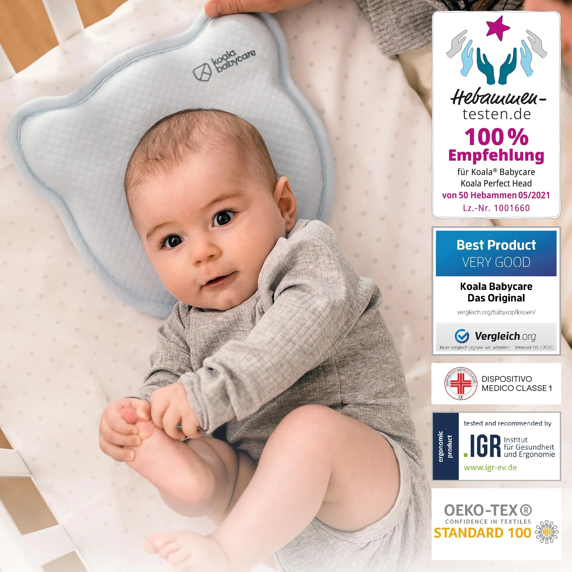 Cuscino Neonato Plagiocefalia Sfoderabile (con due Federe) per aiutare a prevenire e trattare la Testa Piatta in Memory Foam - Blu - Design Registrato KBC® - immagine 2