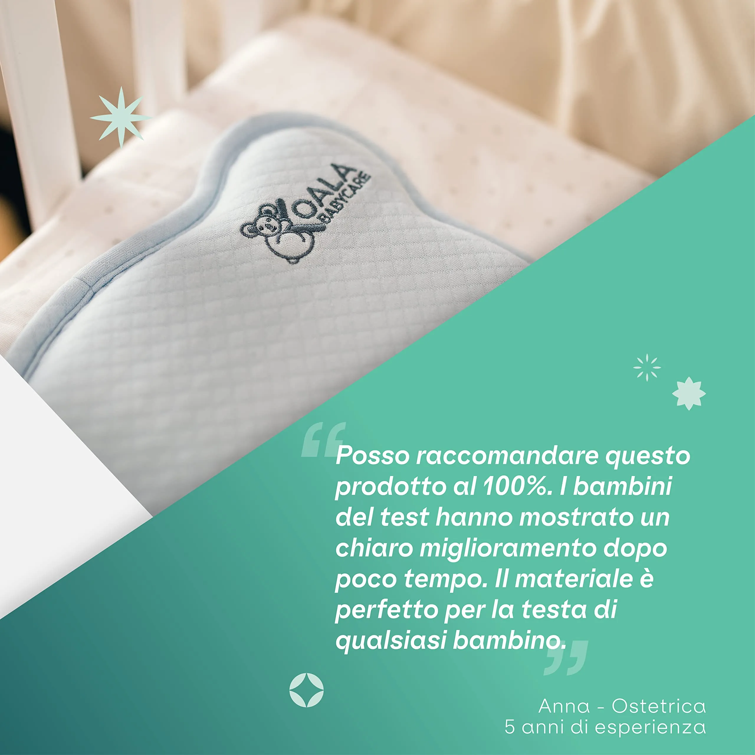 Cuscino Neonato Plagiocefalia Sfoderabile (con due Federe) per aiutare a prevenire e trattare la Testa Piatta in Memory Foam - Blu - Design Registrato KBC® - immagine 7