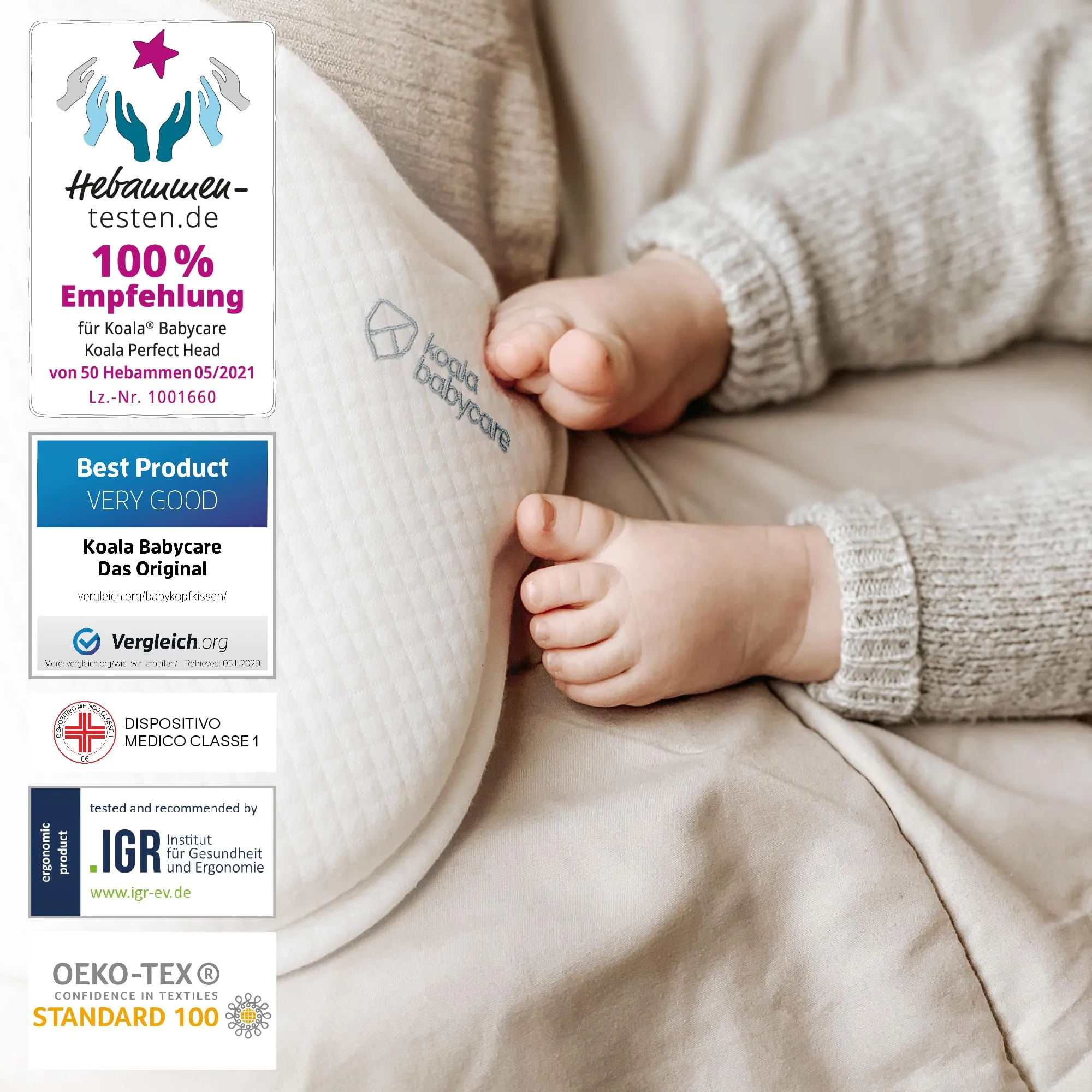 Cuscino Neonato Plagiocefalia Sfoderabile (con due Federe) per aiutare a prevenire e trattare la Testa Piatta in Memory Foam - Bianco - Design Registrato KBC® - immagine 6
