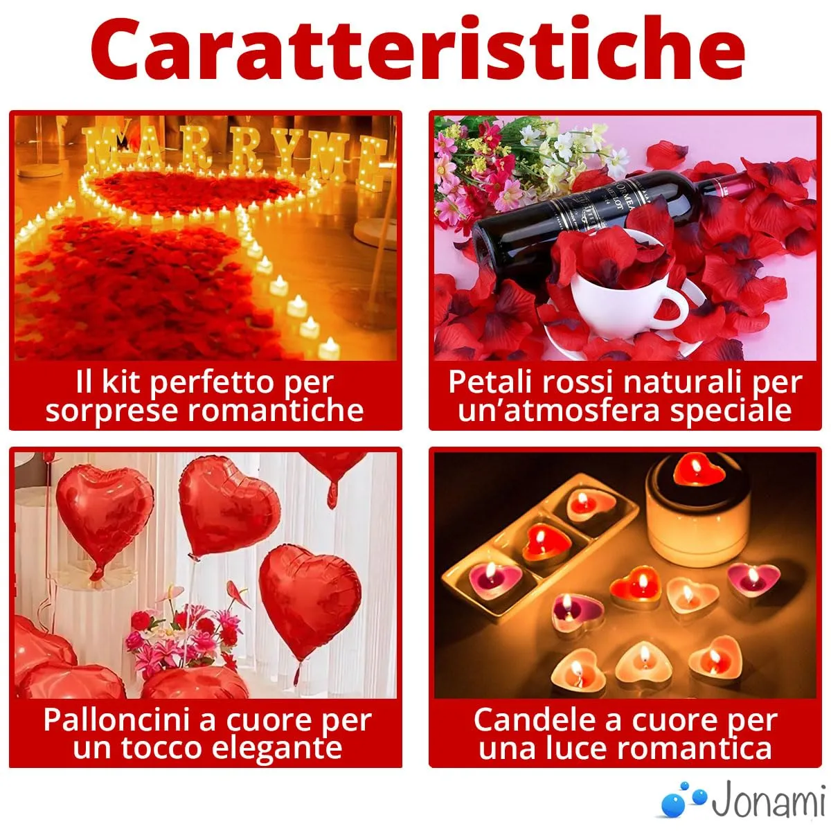 Kit Romantico di 50 Candeline a Forma di Cuore + 1000 Petali di Rosa di Seta + 5 Palloncini Rossi - Decorazioni per Matrimonio, San Valentino e Fidanzamento - immagine 3