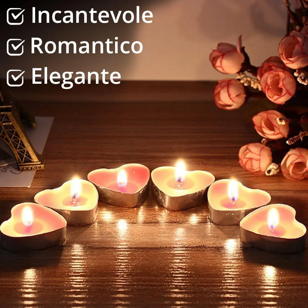 Kit Romantico di 50 Candeline a Forma di Cuore + 1000 Petali di Rosa di Seta + 5 Palloncini Rossi - Decorazioni per Matrimonio, San Valentino e Fidanzamento - immagine 6