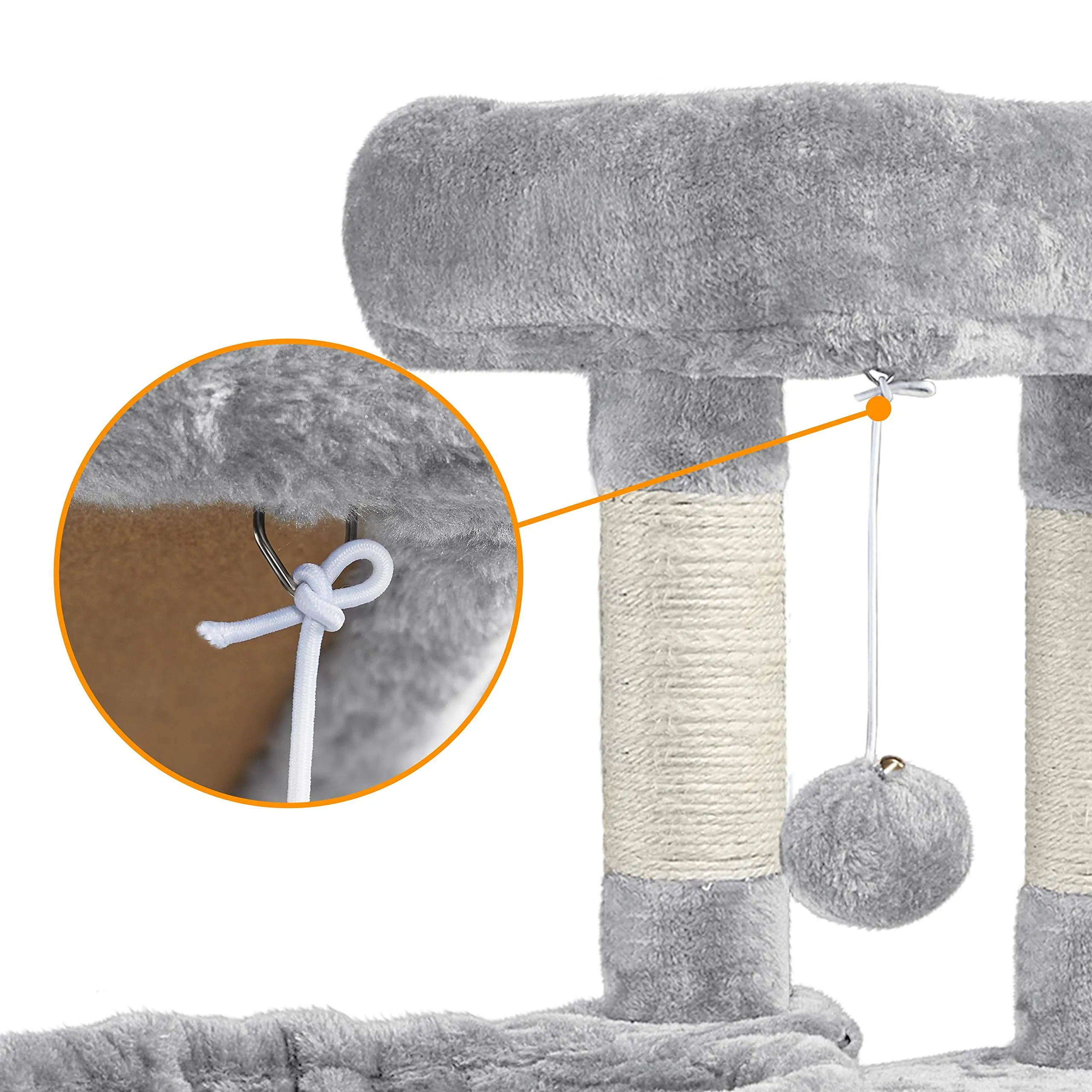 Yaheetech Albero Tiragraffi per Gatti con Ampio Trespolo Grande Cesto e Grotta, Rampetta Graffiatoio e Pali in Sisal, 43,5 x 43,5 x 106 cm, Grigio Chiaro - immagine 7