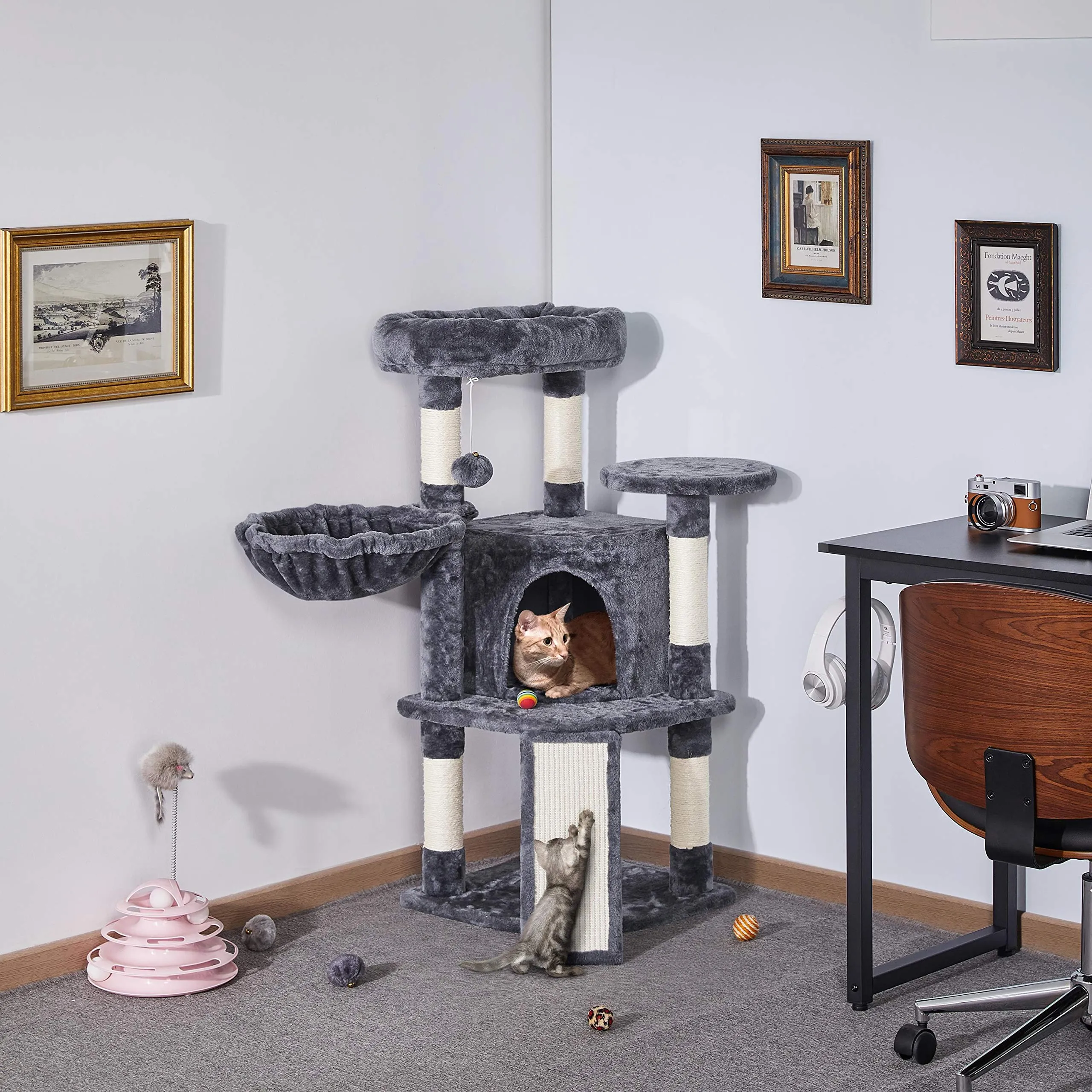 Yaheetech Albero Tiragraffi per Gatti 106 cm Multilivello Grigio Scuro - immagine 3