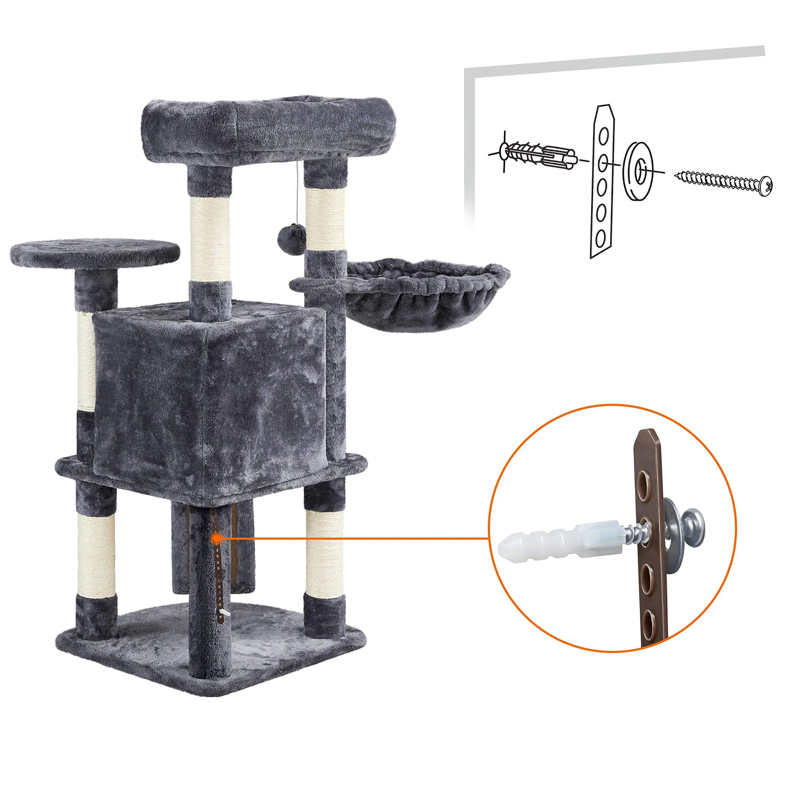 Yaheetech Albero Tiragraffi per Gatti 106 cm Multilivello Grigio Scuro - immagine 4