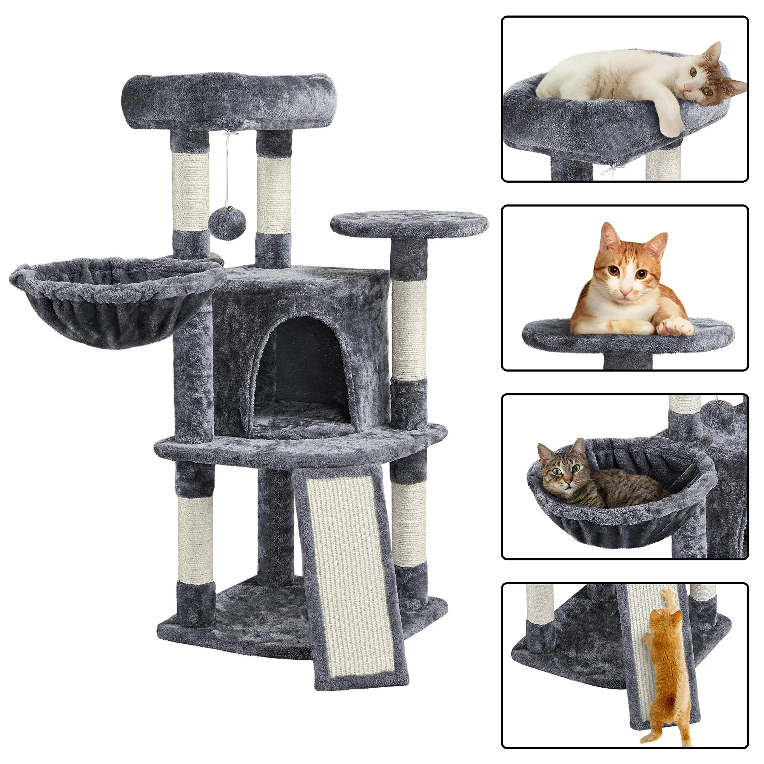 Yaheetech Albero Tiragraffi per Gatti 106 cm Multilivello Grigio Scuro - immagine 5