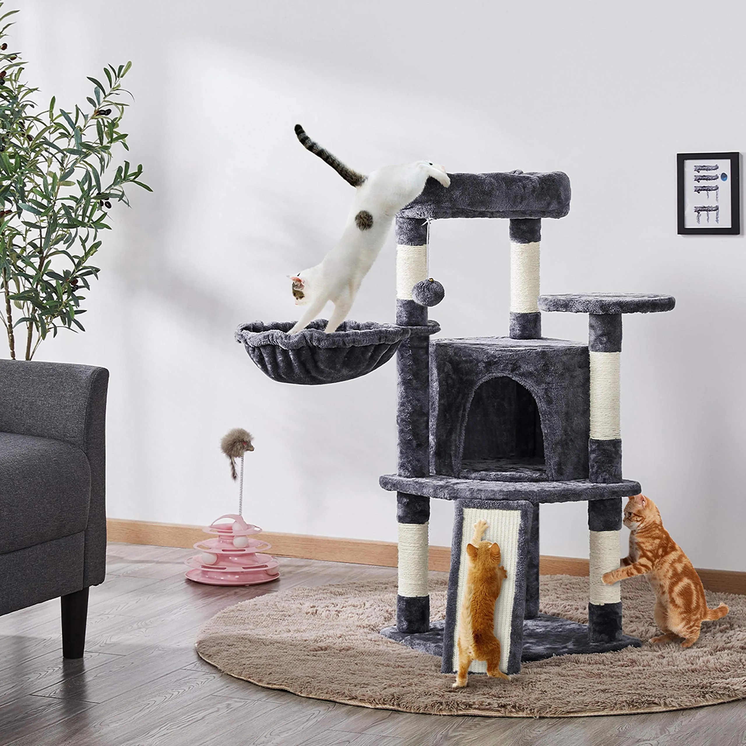 Yaheetech Albero Tiragraffi per Gatti 106 cm Multilivello Grigio Scuro - immagine 9