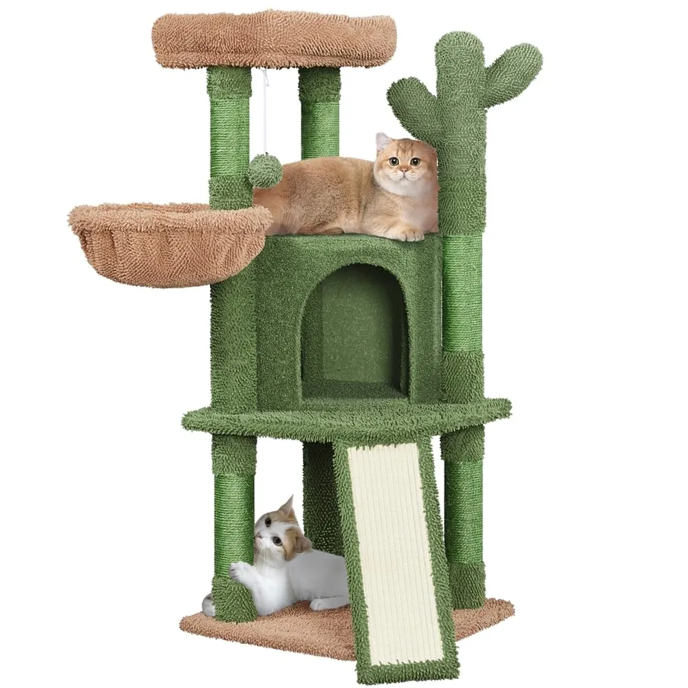 Yaheetech Albero Tiragraffi per Gatti 106,5 cm Cactus Design Verde Marrone - immagine 1