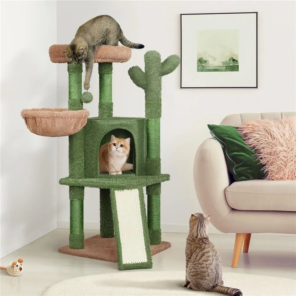 Yaheetech Albero Tiragraffi per Gatti 106,5 cm Cactus Design Verde Marrone - immagine 2