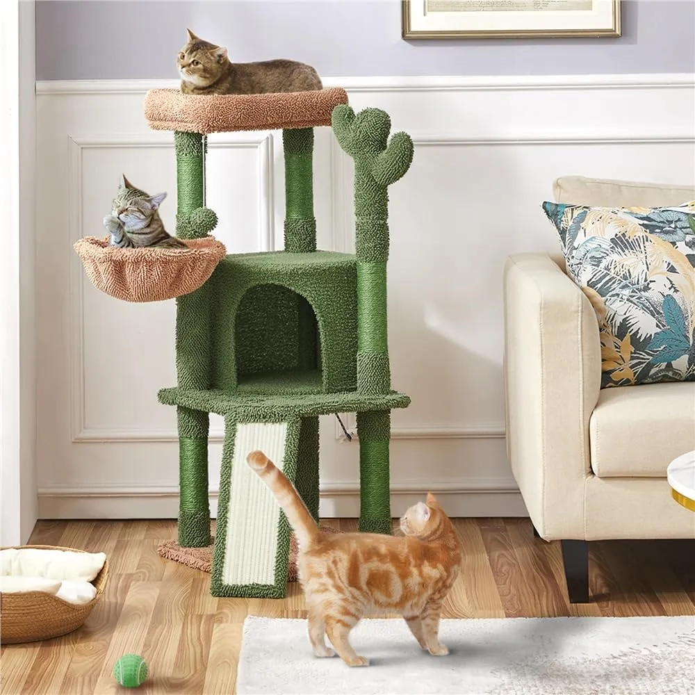 Yaheetech Albero Tiragraffi per Gatti 106,5 cm Cactus Design Verde Marrone - immagine 4