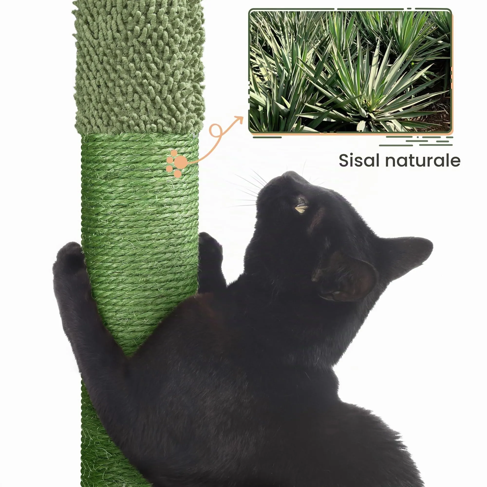 Yaheetech Albero Tiragraffi per Gatti 106,5 cm Cactus Design Verde Marrone - immagine 7