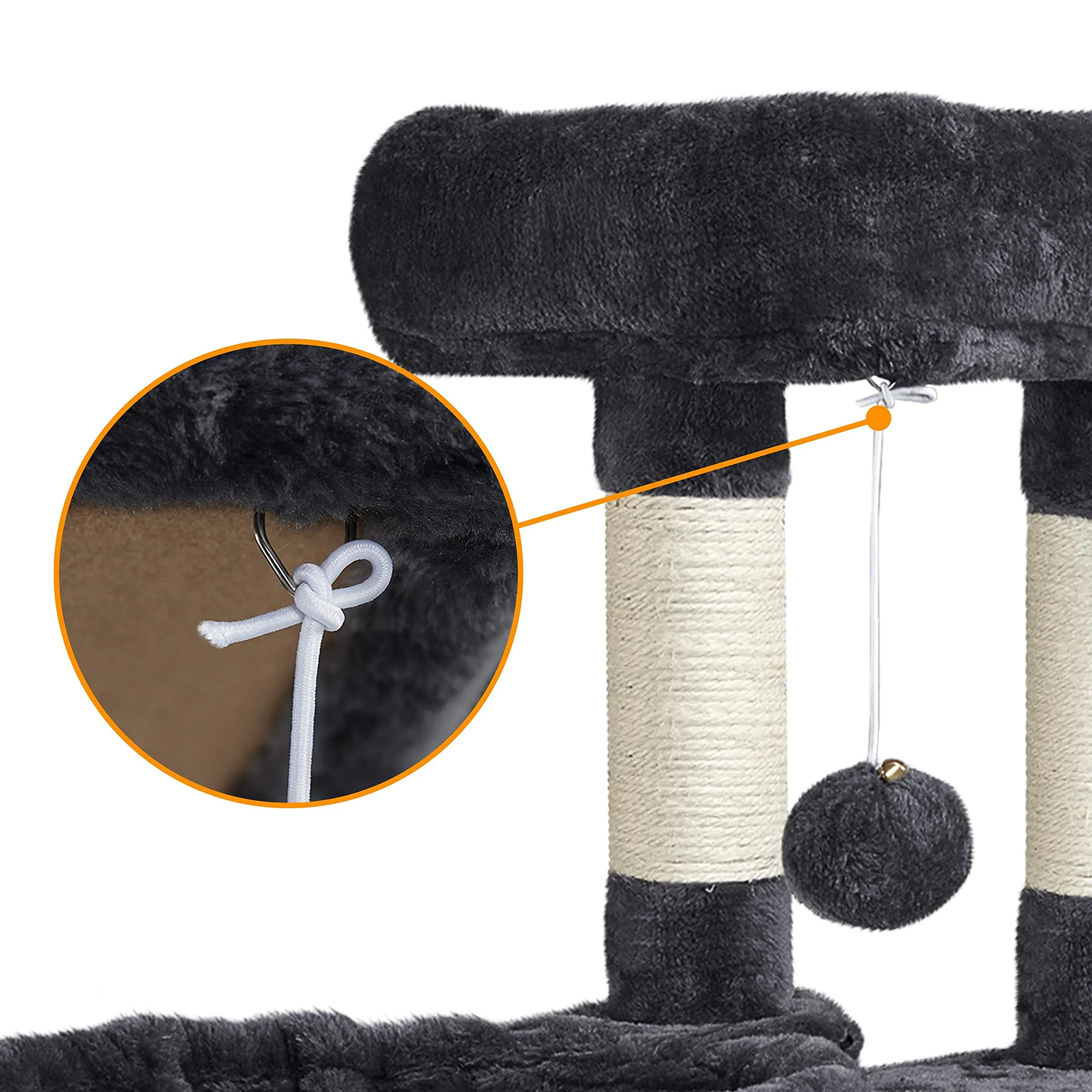 Yaheetech Albero Tiragraffi per Gatti con Ampio Trespolo Grande Cesto e Grotta, Rampetta Graffiatoio e Pali in Sisal, 43,5 x 43,5 x 106 cm, Nero - immagine 7