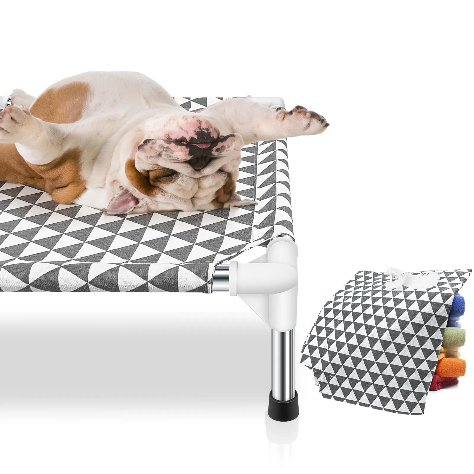 Kuntrust Letto rialzato per cani da esterno aggiornato lettino rialzato per cani di taglia media | Amaca per animali domestici con panno a doppio strato, piedini antiscivolo, adatta fino a 31,8 kg - immagine 2