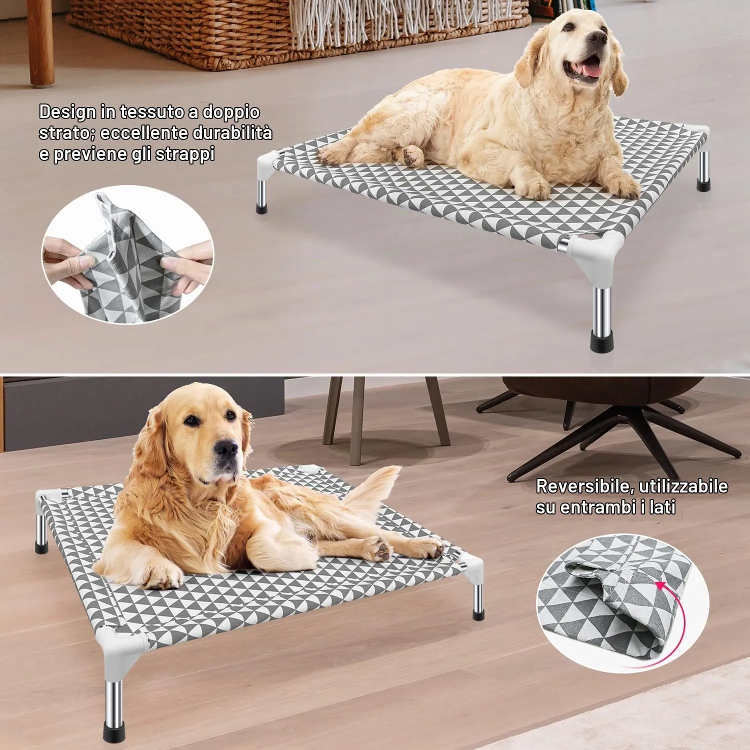 Kuntrust Letto rialzato per cani da esterno aggiornato lettino rialzato per cani di taglia media | Amaca per animali domestici con panno a doppio strato, piedini antiscivolo, adatta fino a 31,8 kg - immagine 3