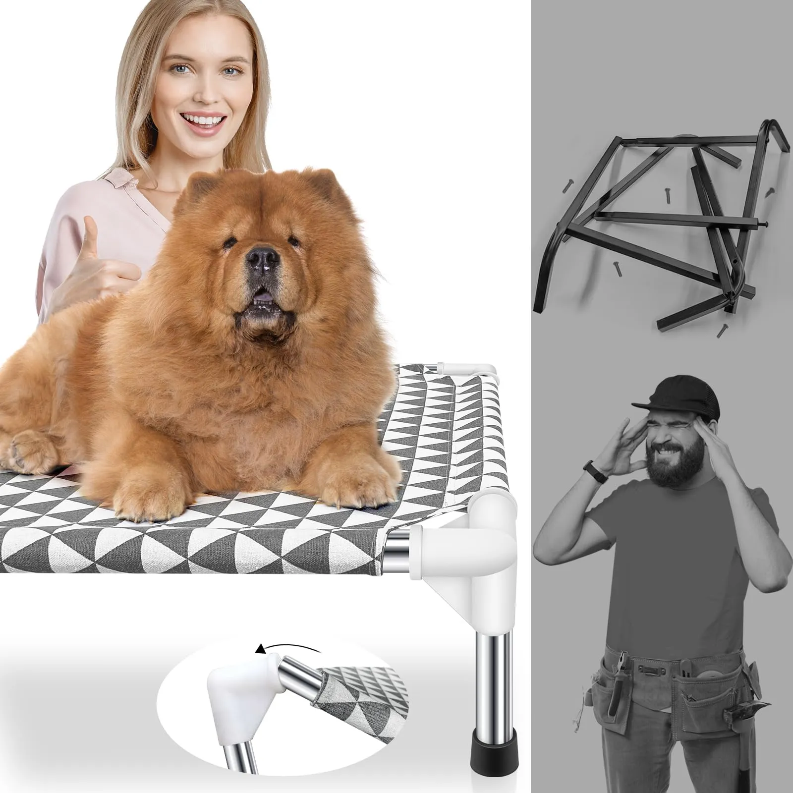 Kuntrust Letto rialzato per cani da esterno aggiornato lettino rialzato per cani di taglia media | Amaca per animali domestici con panno a doppio strato, piedini antiscivolo, adatta fino a 31,8 kg - immagine 4