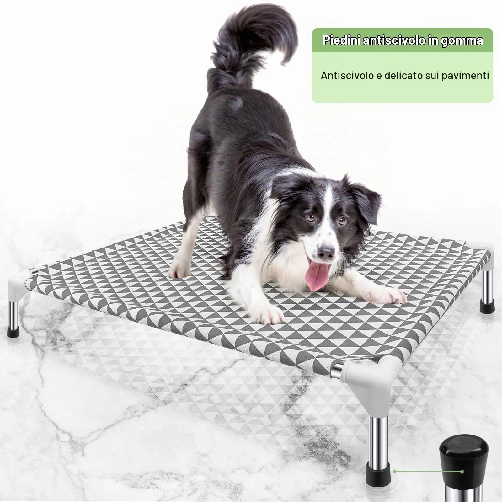 Kuntrust Letto rialzato per cani da esterno aggiornato lettino rialzato per cani di taglia media | Amaca per animali domestici con panno a doppio strato, piedini antiscivolo, adatta fino a 31,8 kg - immagine 5