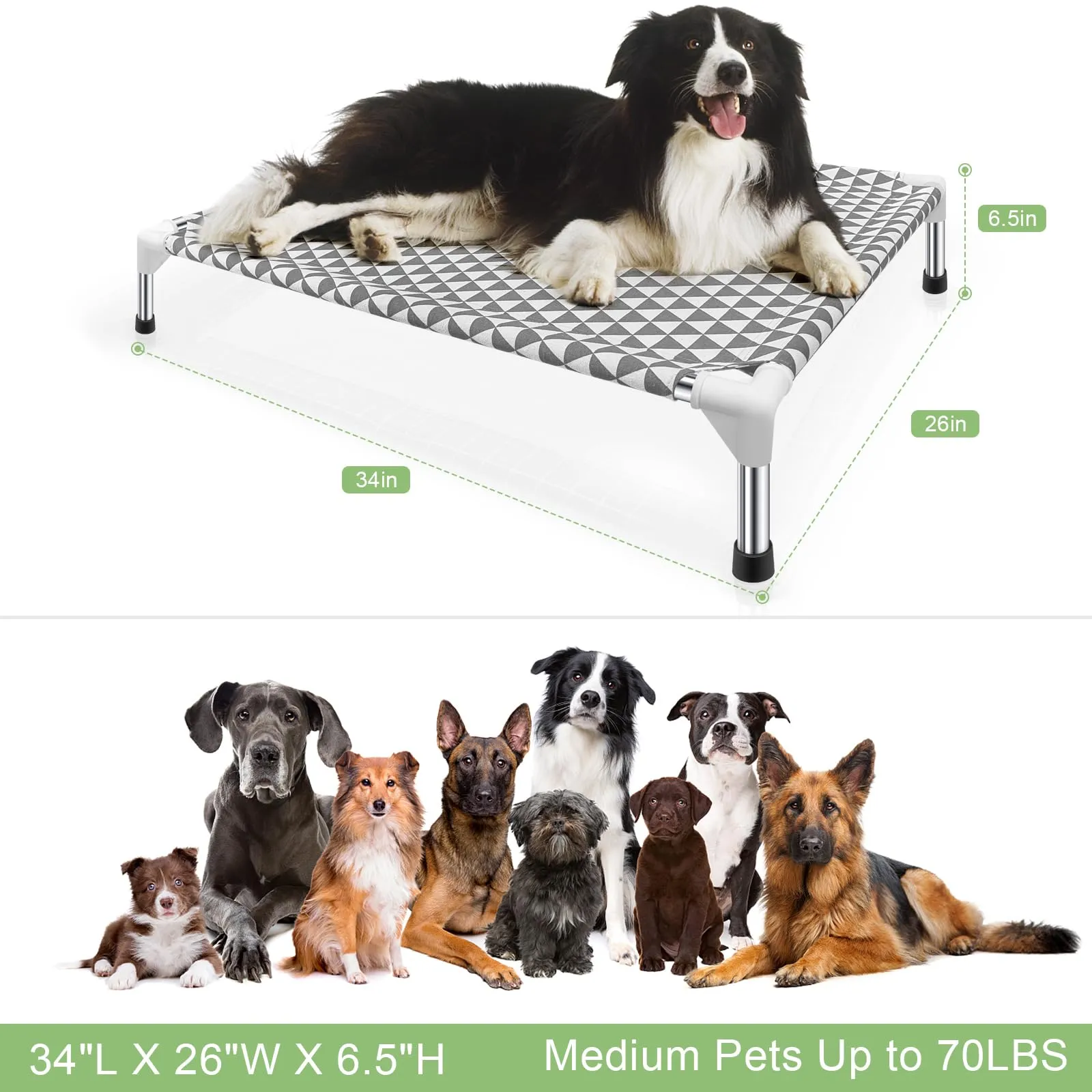 Kuntrust Letto rialzato per cani da esterno aggiornato lettino rialzato per cani di taglia media | Amaca per animali domestici con panno a doppio strato, piedini antiscivolo, adatta fino a 31,8 kg - immagine 6