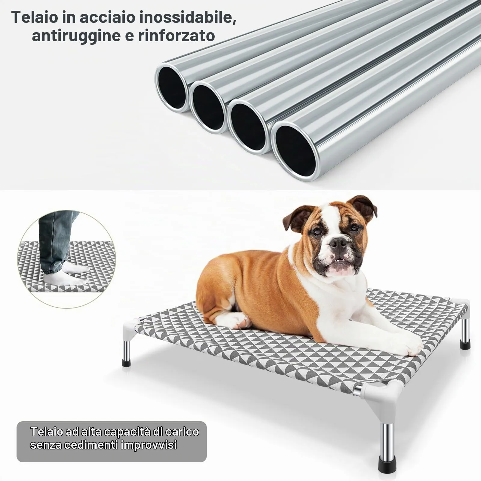 Kuntrust Letto rialzato per cani da esterno aggiornato lettino rialzato per cani di taglia media | Amaca per animali domestici con panno a doppio strato, piedini antiscivolo, adatta fino a 31,8 kg - immagine 7