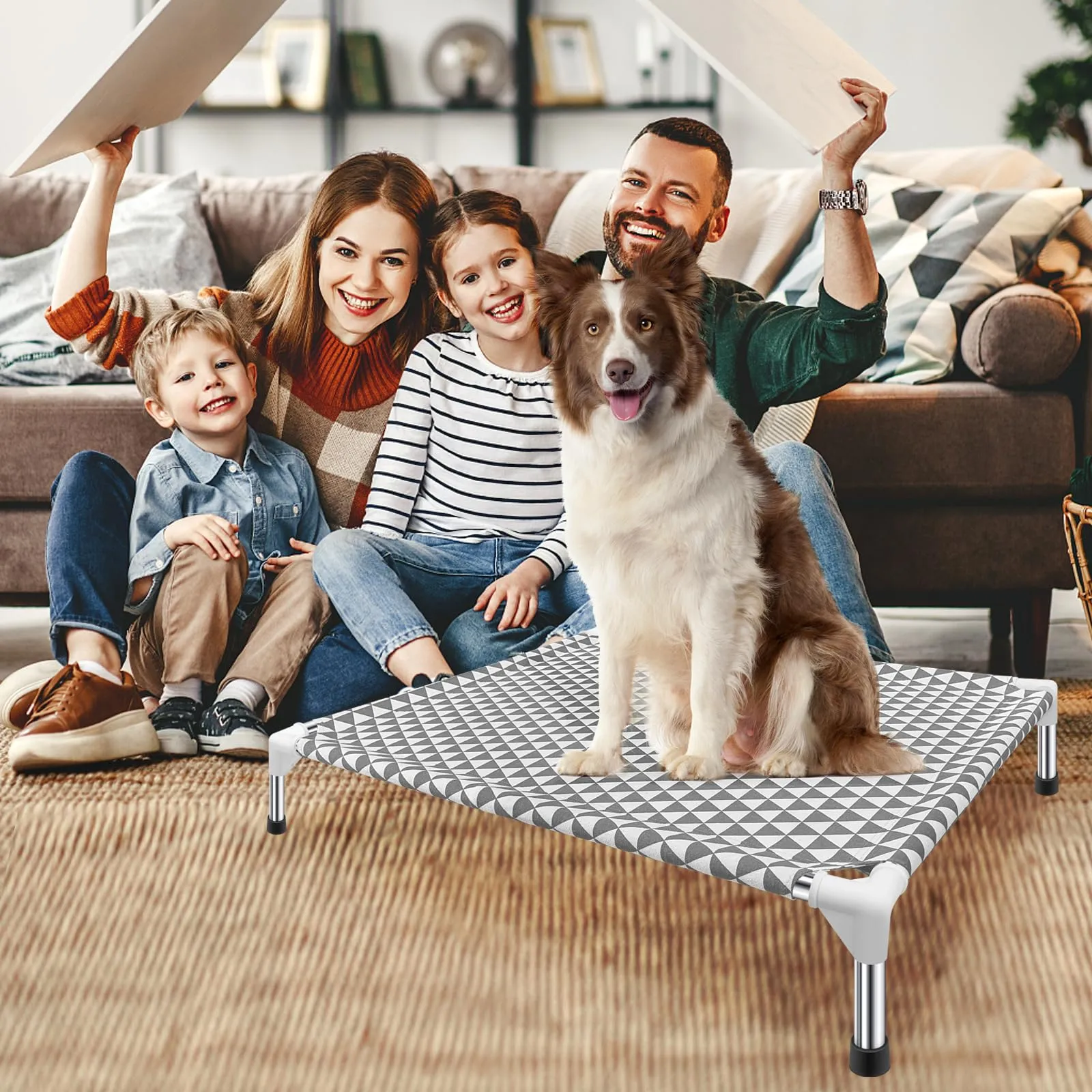 Kuntrust Letto rialzato per cani da esterno aggiornato lettino rialzato per cani di taglia media | Amaca per animali domestici con panno a doppio strato, piedini antiscivolo, adatta fino a 31,8 kg - immagine 8