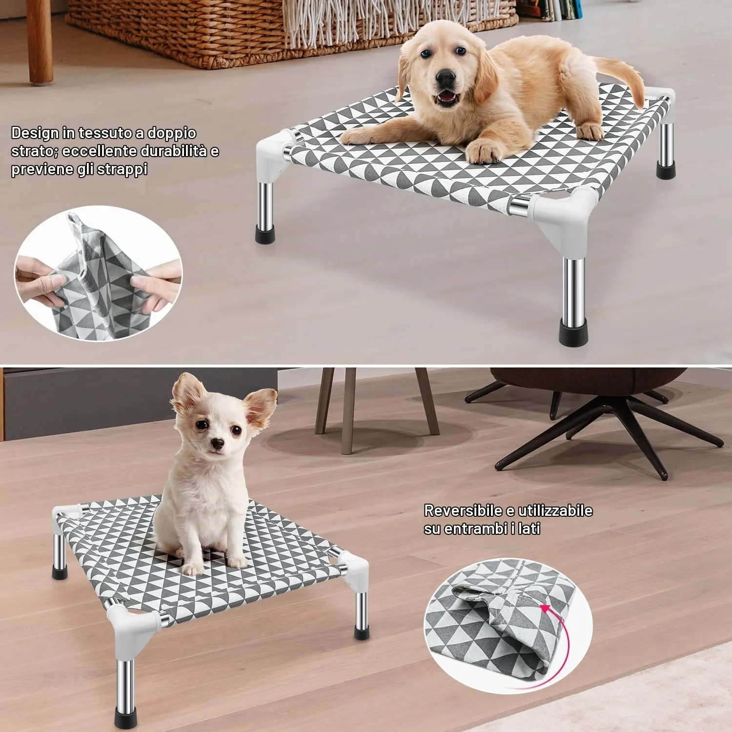 Kuntrust Letto rialzato per cani da esterno, lettino rialzato per animali domestici, letto per cani di piccola taglia, per interni e durevoli, con piedini in gomma antiscivolo, tessuto a doppio strato - immagine 3