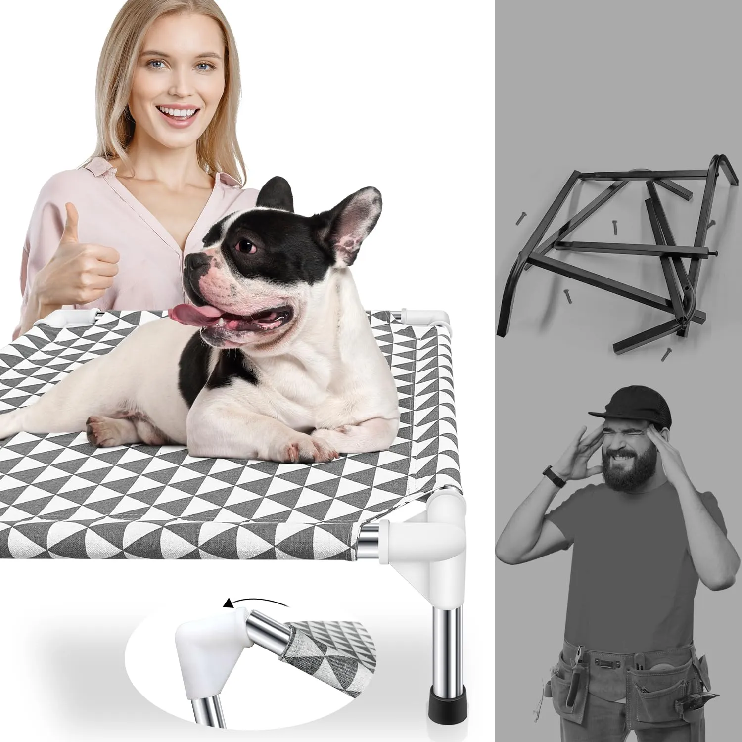 Kuntrust Letto rialzato per cani da esterno, lettino rialzato per animali domestici, letto per cani di piccola taglia, per interni e durevoli, con piedini in gomma antiscivolo, tessuto a doppio strato - immagine 4