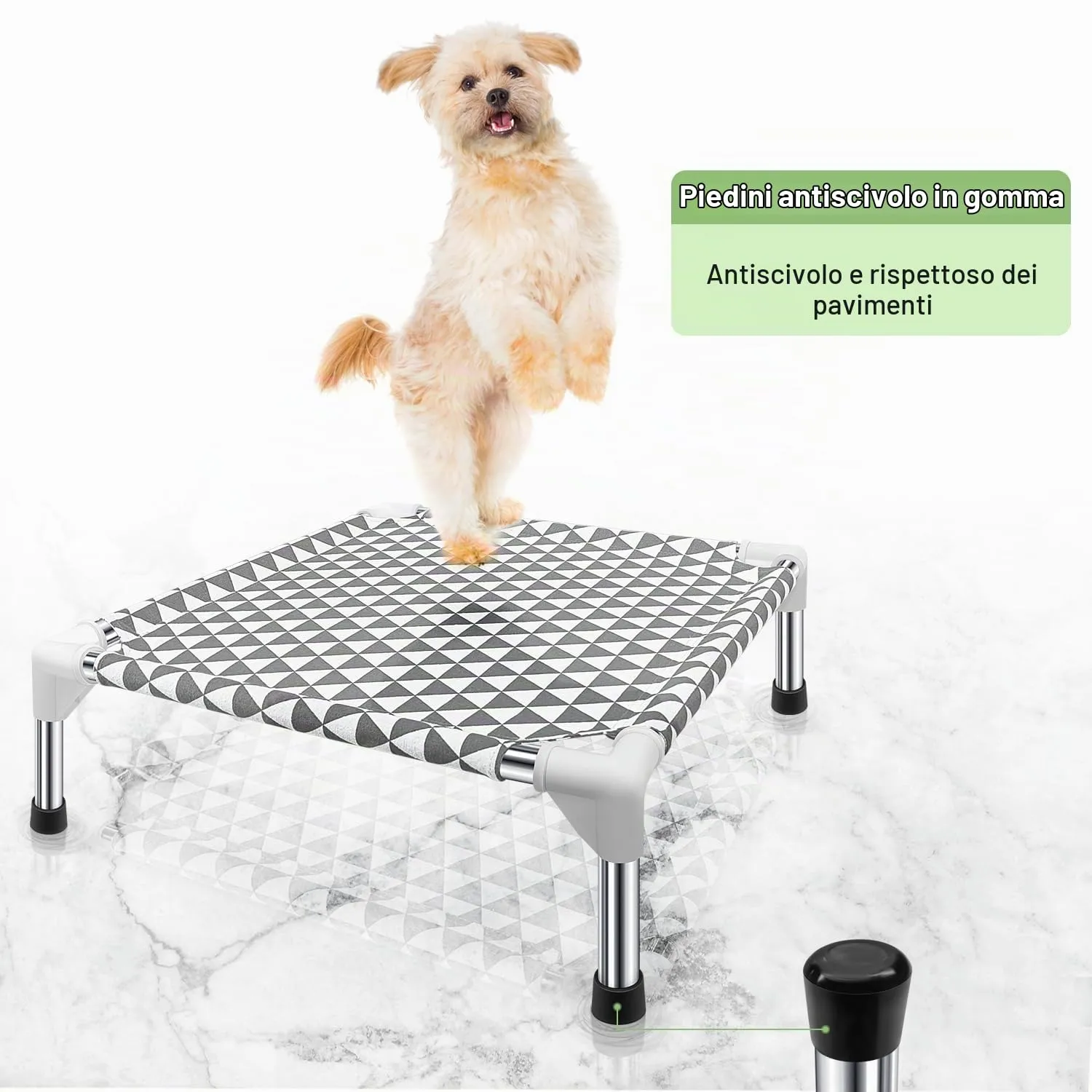 Kuntrust Letto rialzato per cani da esterno, lettino rialzato per animali domestici, letto per cani di piccola taglia, per interni e durevoli, con piedini in gomma antiscivolo, tessuto a doppio strato - immagine 5