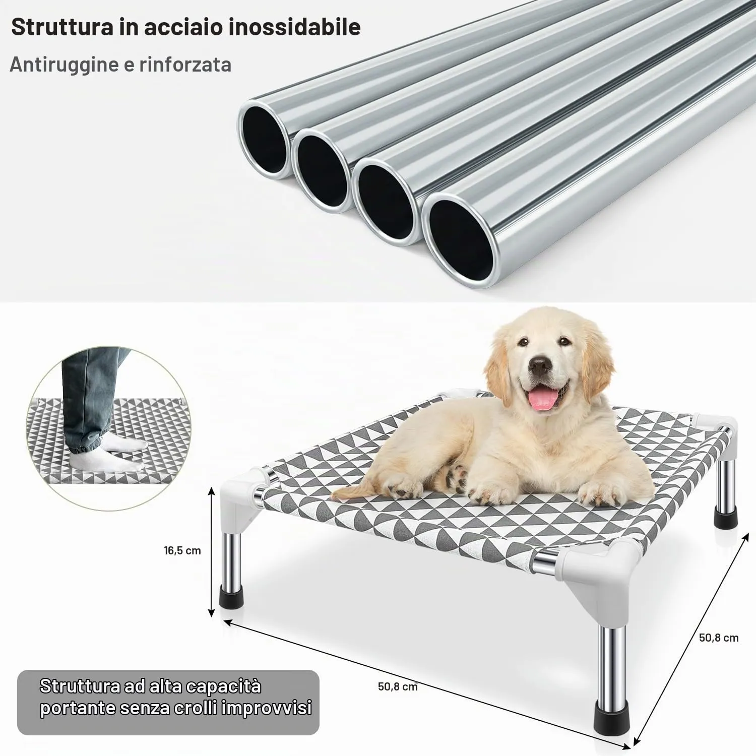 Kuntrust Letto rialzato per cani da esterno, lettino rialzato per animali domestici, letto per cani di piccola taglia, per interni e durevoli, con piedini in gomma antiscivolo, tessuto a doppio strato - immagine 6